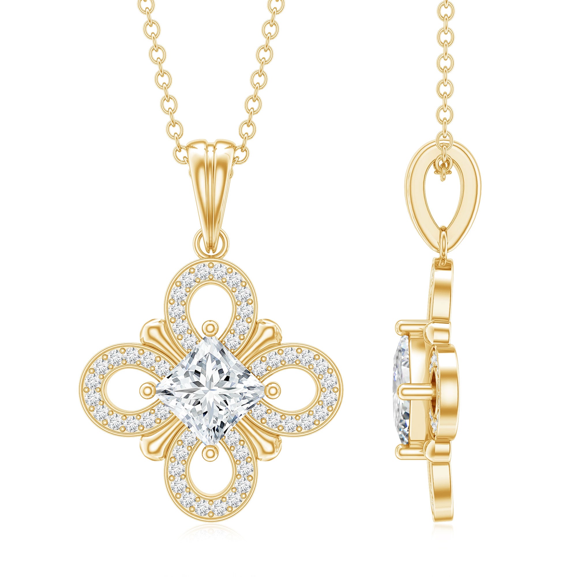 Lab Grown Diamond Vintage Inspired Pendant Necklace Lab - ( EF-VS ) - Rosec Jewels