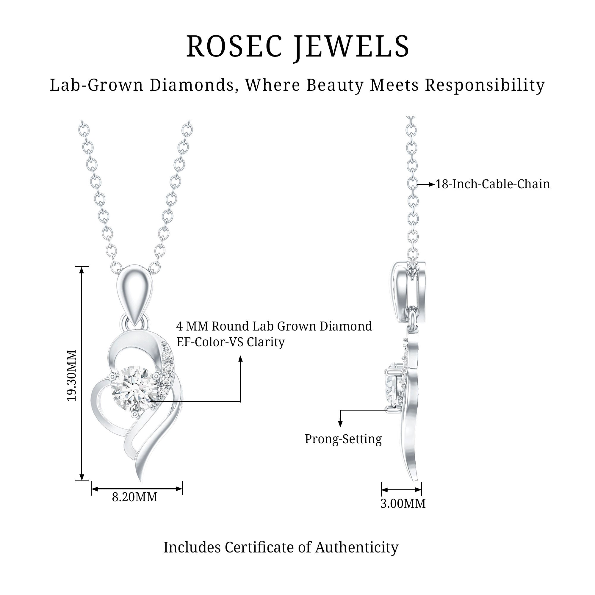 Heart Necklace with Lab Grown Diamond Lab - ( EF-VS ) - Rosec Jewels