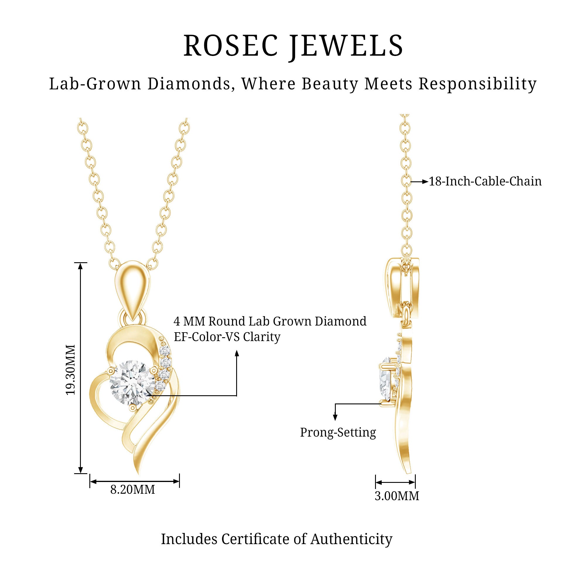 Heart Necklace with Lab Grown Diamond Lab - ( EF-VS ) - Rosec Jewels