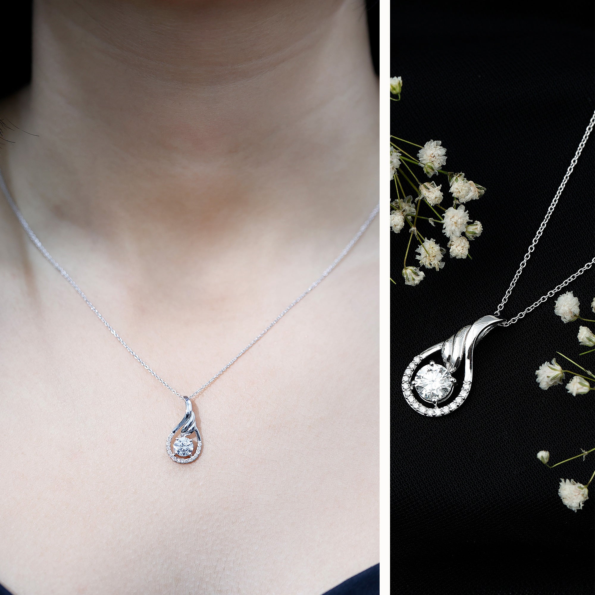 Certified Round Lab Grown Diamond Designer Pendant Necklace Lab - ( EF-VS ) - Rosec Jewels