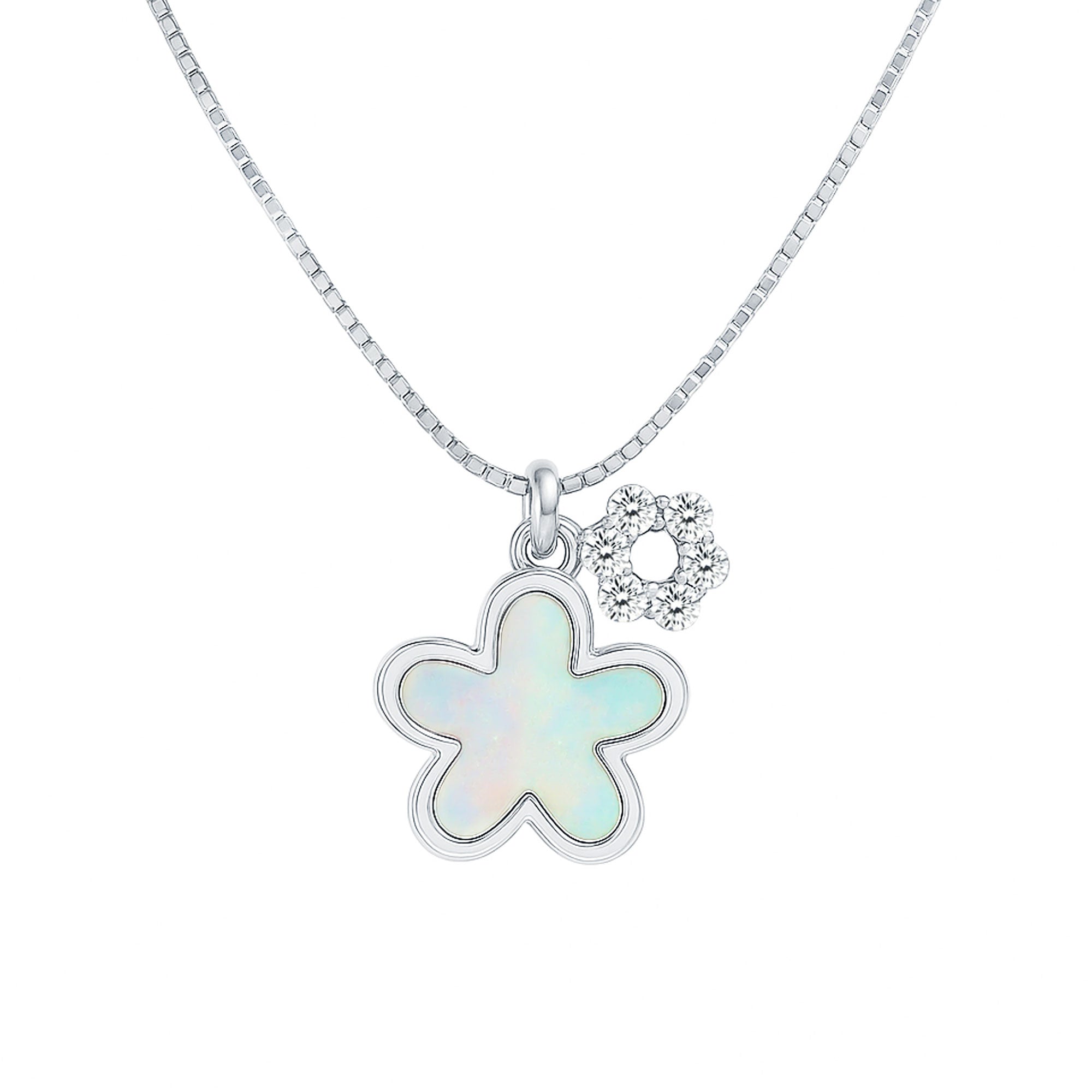 Rosec Jewels-Mother of Pearl Flower Pendant Necklace in Sterling Silver