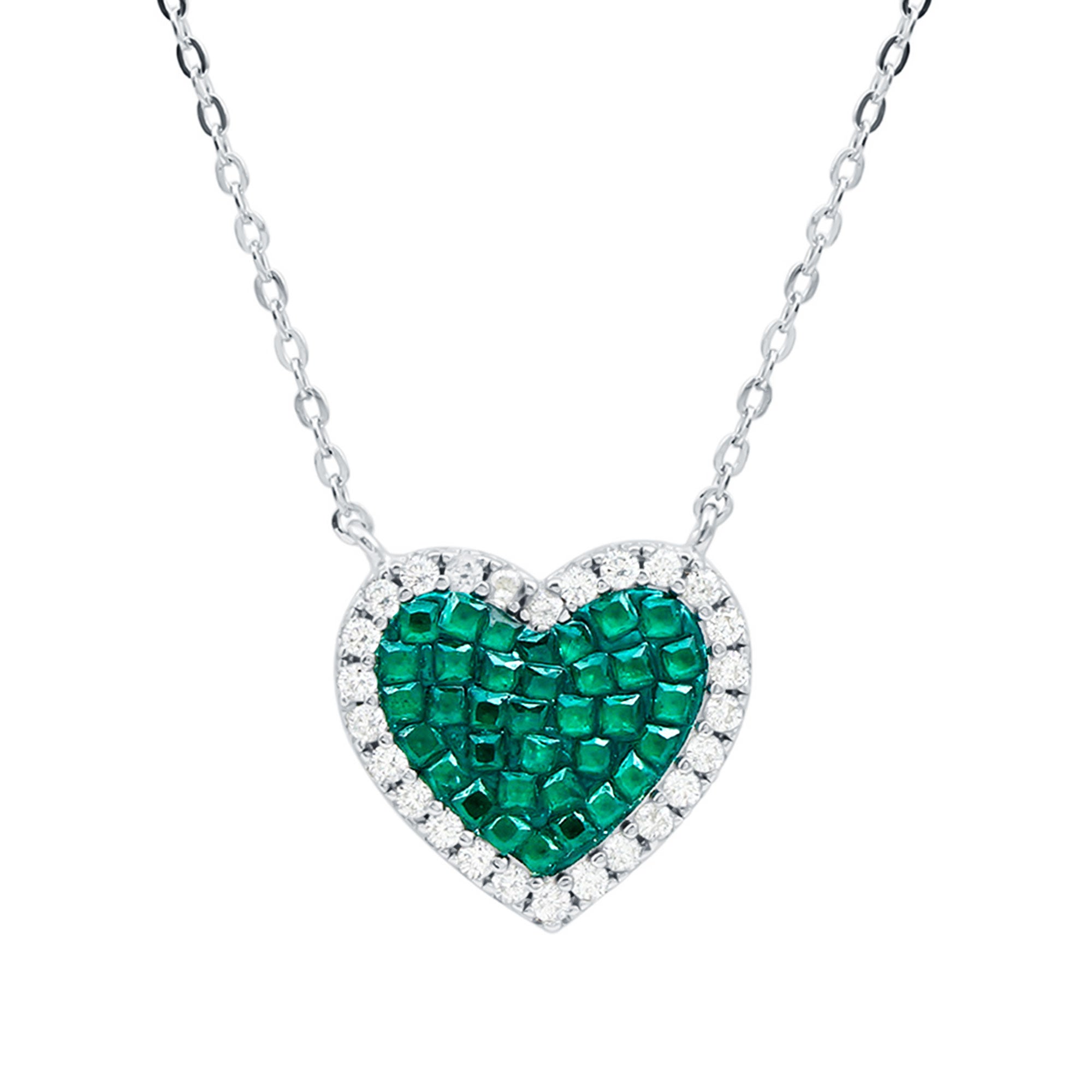 Rosec Jewels-Certified Lab Grown Emerald Heart Necklace with CZ Diamond