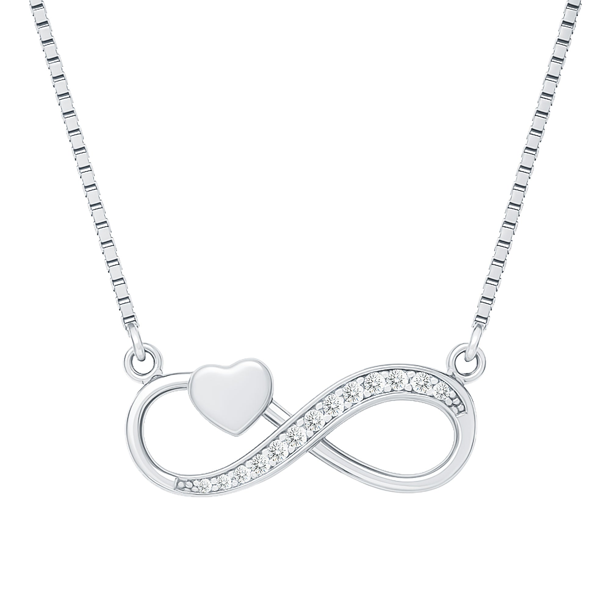 Rosec Jewels-Certified Silver Cubic Zirconia Infinity Necklace with Heart