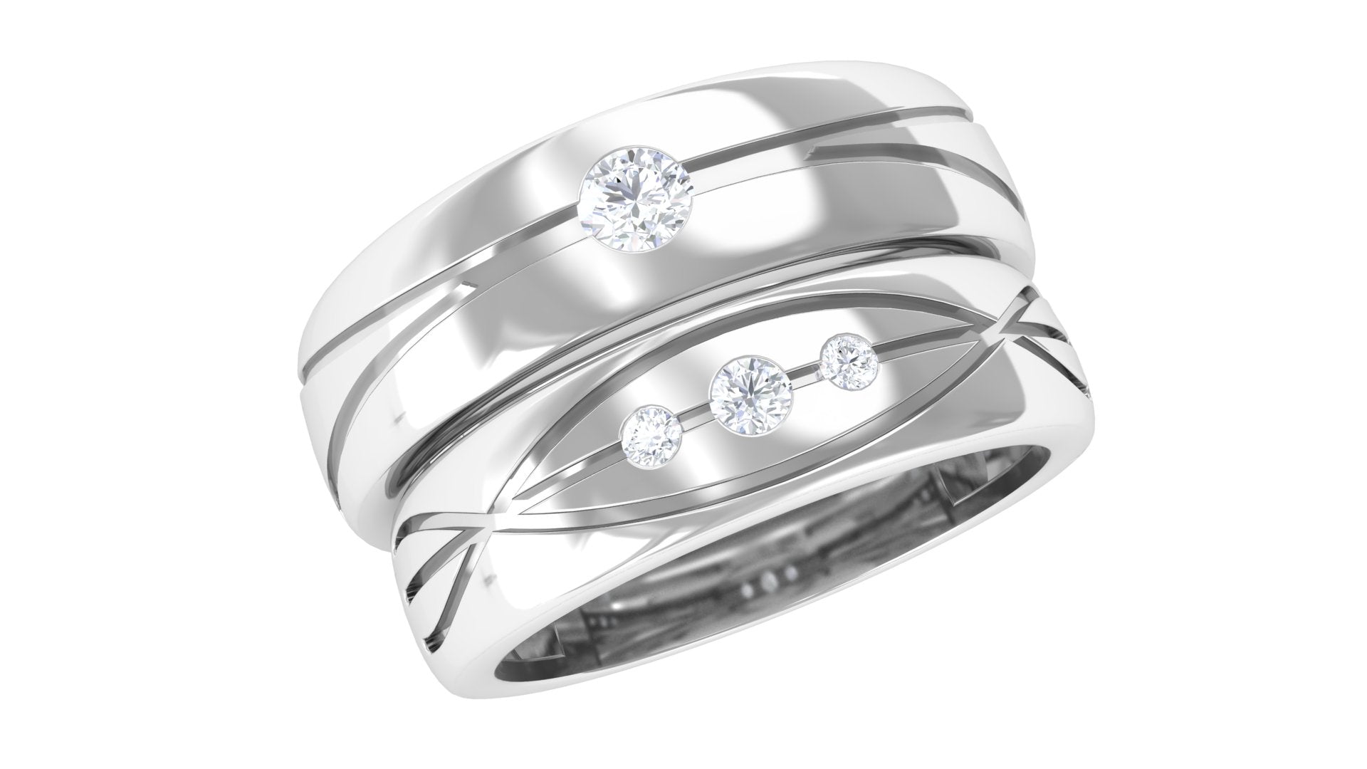 Designer Diamond Couple Band Ring in Flush Setting