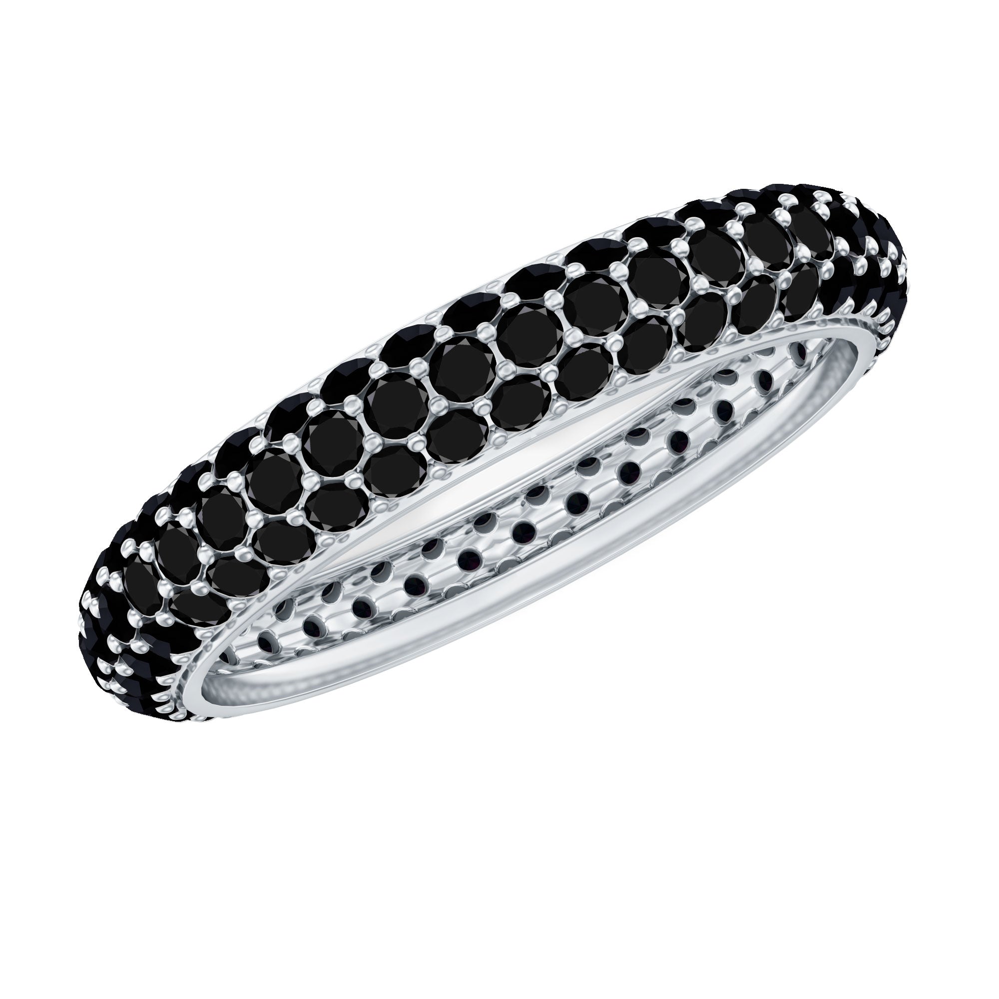 2 CT Lab Created Black Diamond Three Row Full Eternity Ring