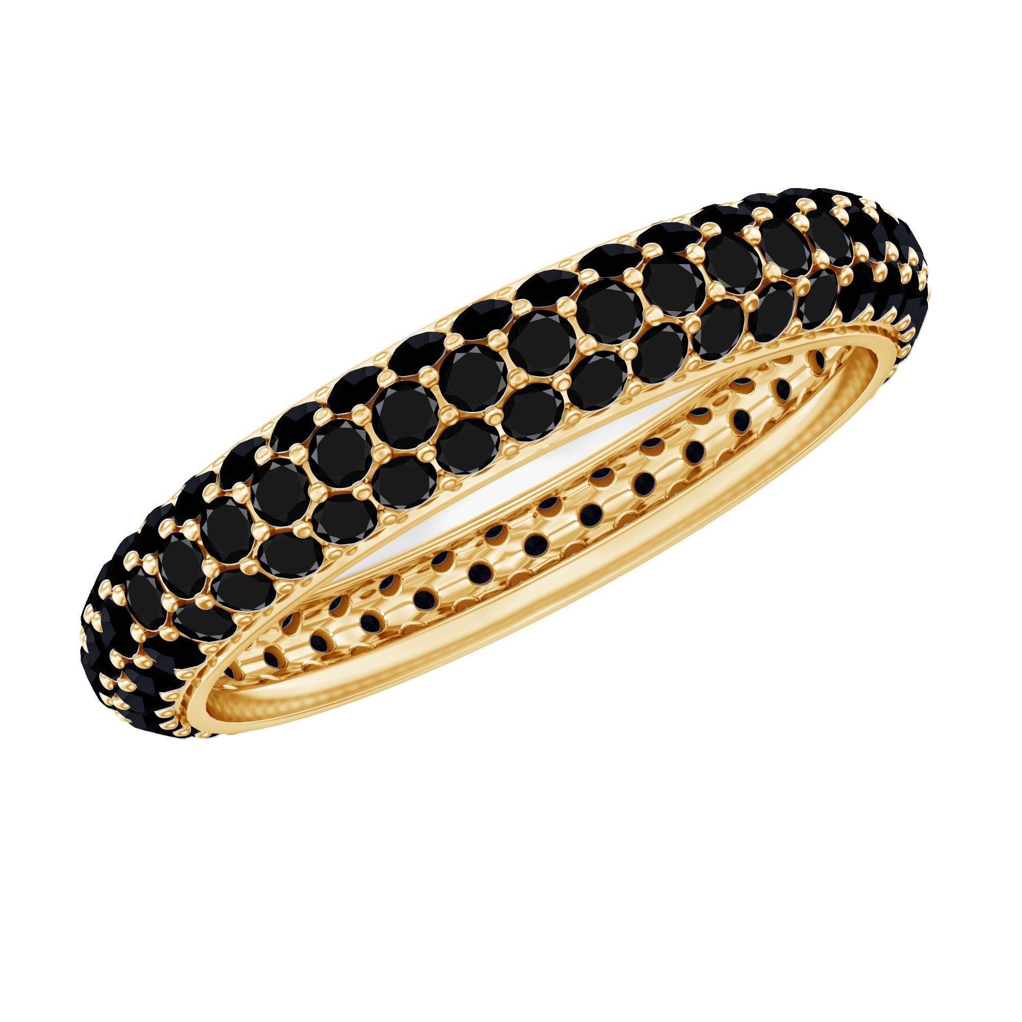 Certified Lab Grown Black Diamond 3 Row Eternity Band Ring AAAA ( Synthetic ) - Rosec Jewels