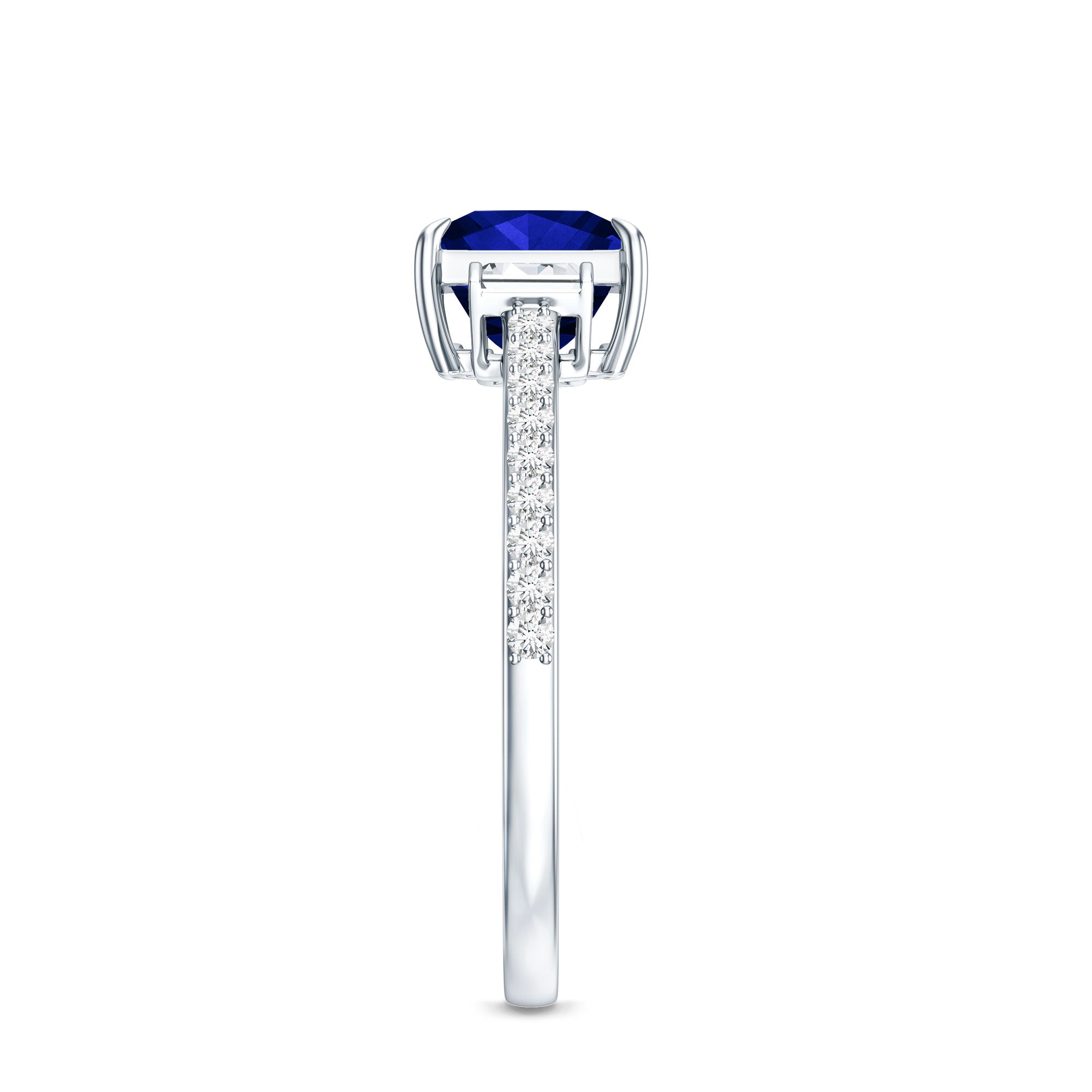 Rosec Jewels-Princess Cut Created Blue Sapphire Solitaire Engagement Ring With Moissanite