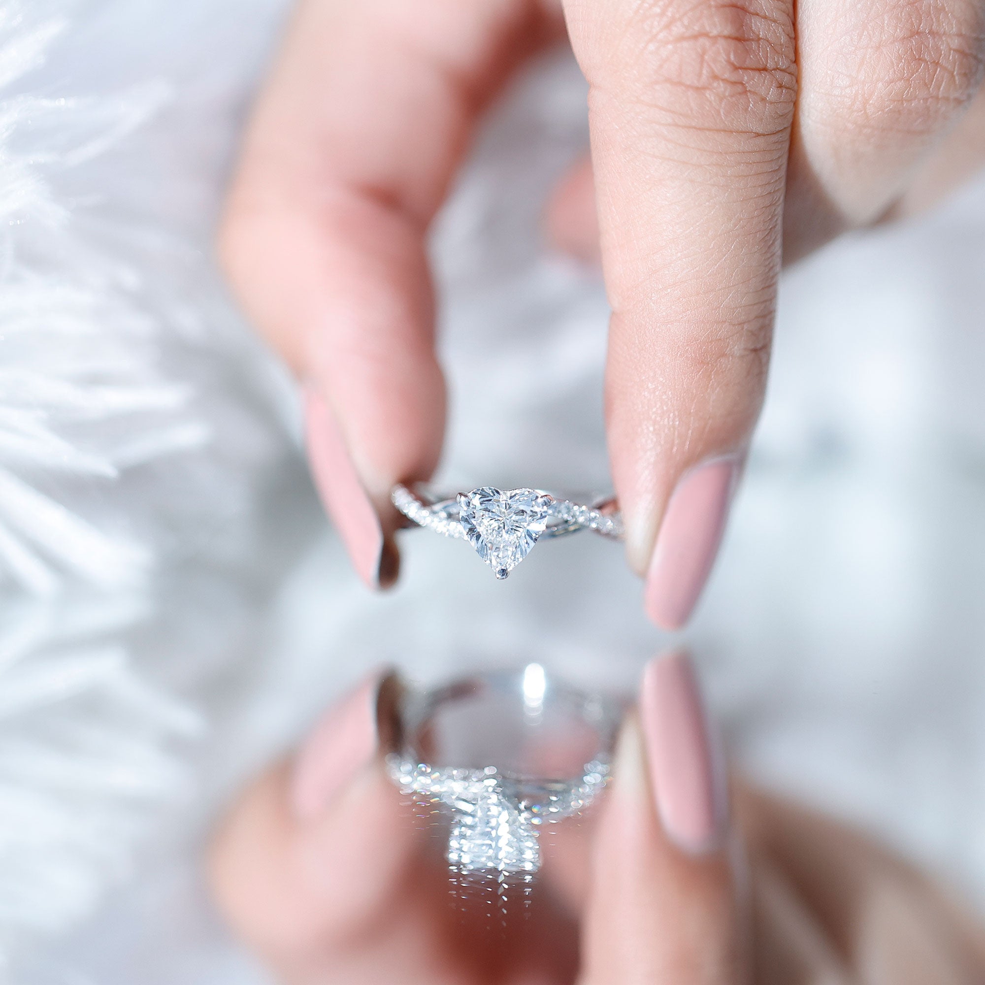 Heart Shape Moissanite Crossover Engagement Ring for Her D-VS1 - Rosec Jewels