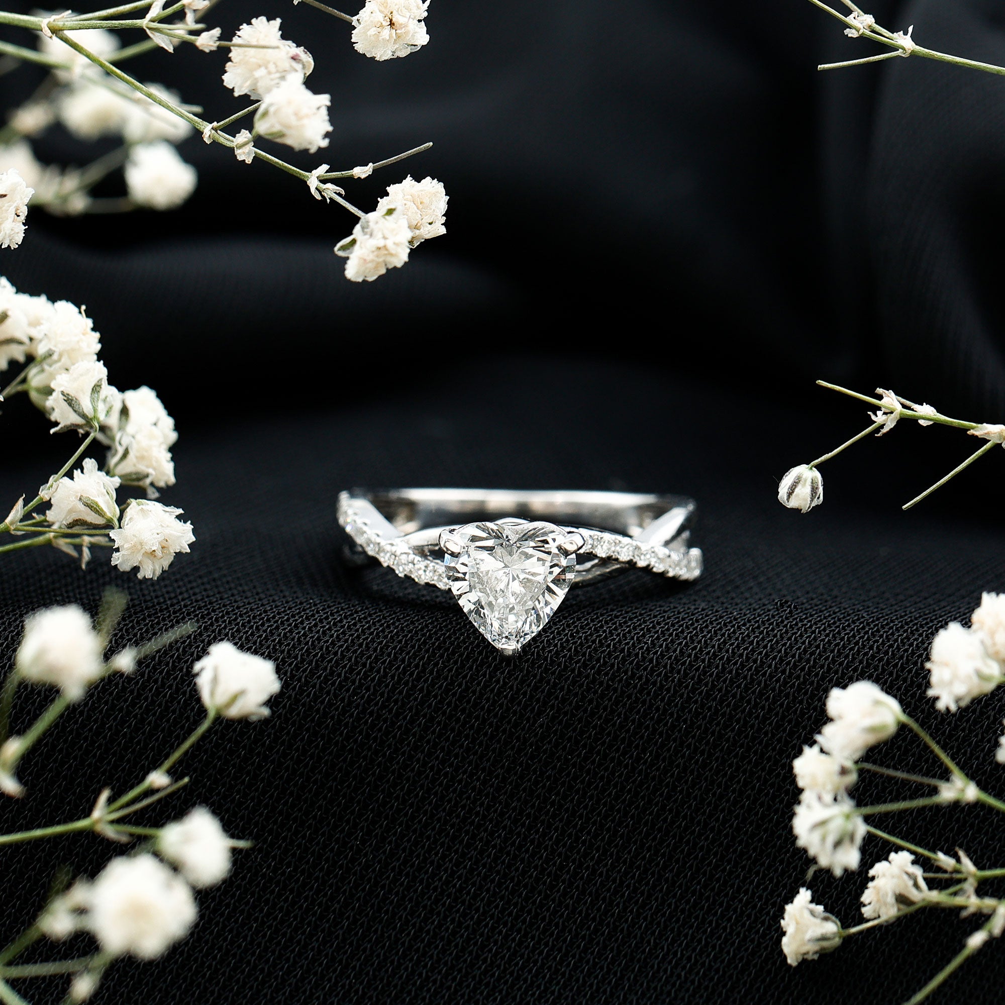 Heart Shape Moissanite Crossover Engagement Ring for Her D-VS1 - Rosec Jewels