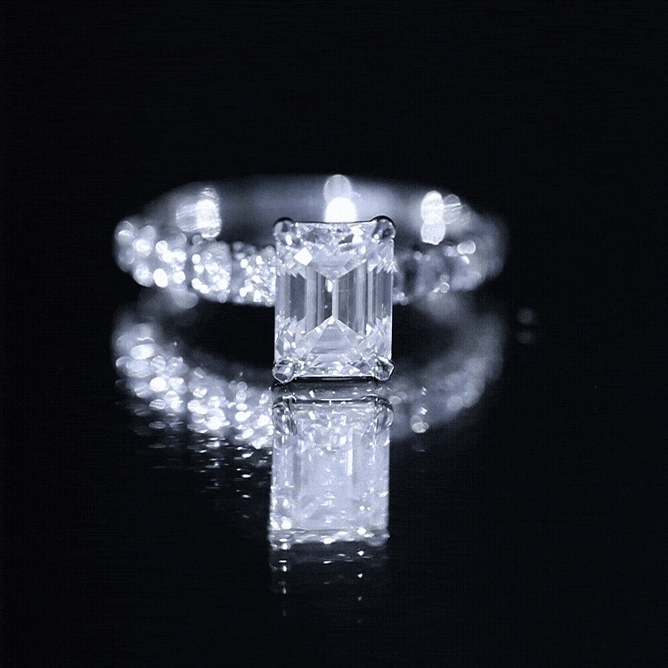 Rosec Jewels-Octagon Moissanite Solitaire Engagement Ring with Side Stones