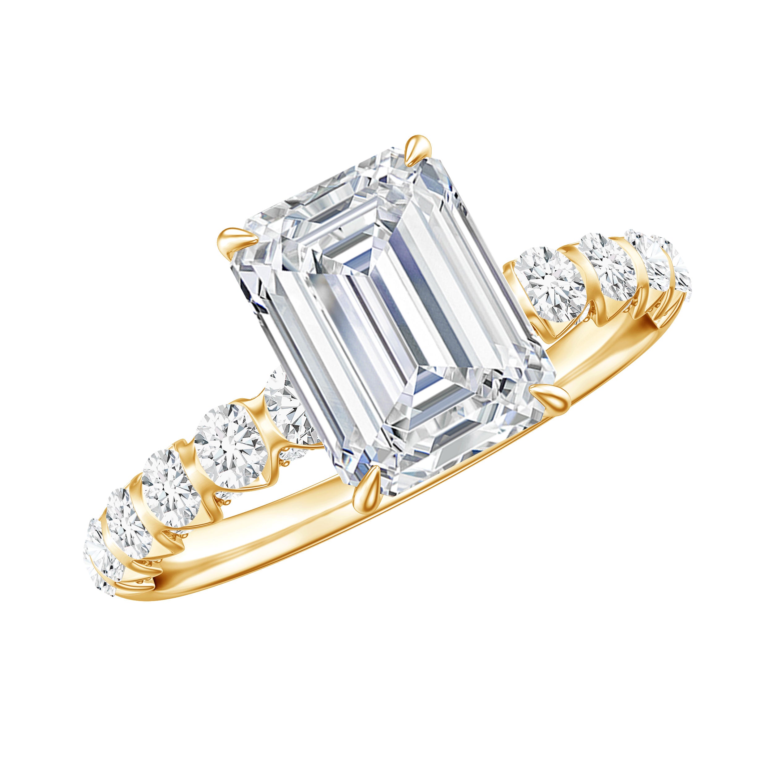 Rosec Jewels-Octagon Moissanite Solitaire Engagement Ring with Side Stones