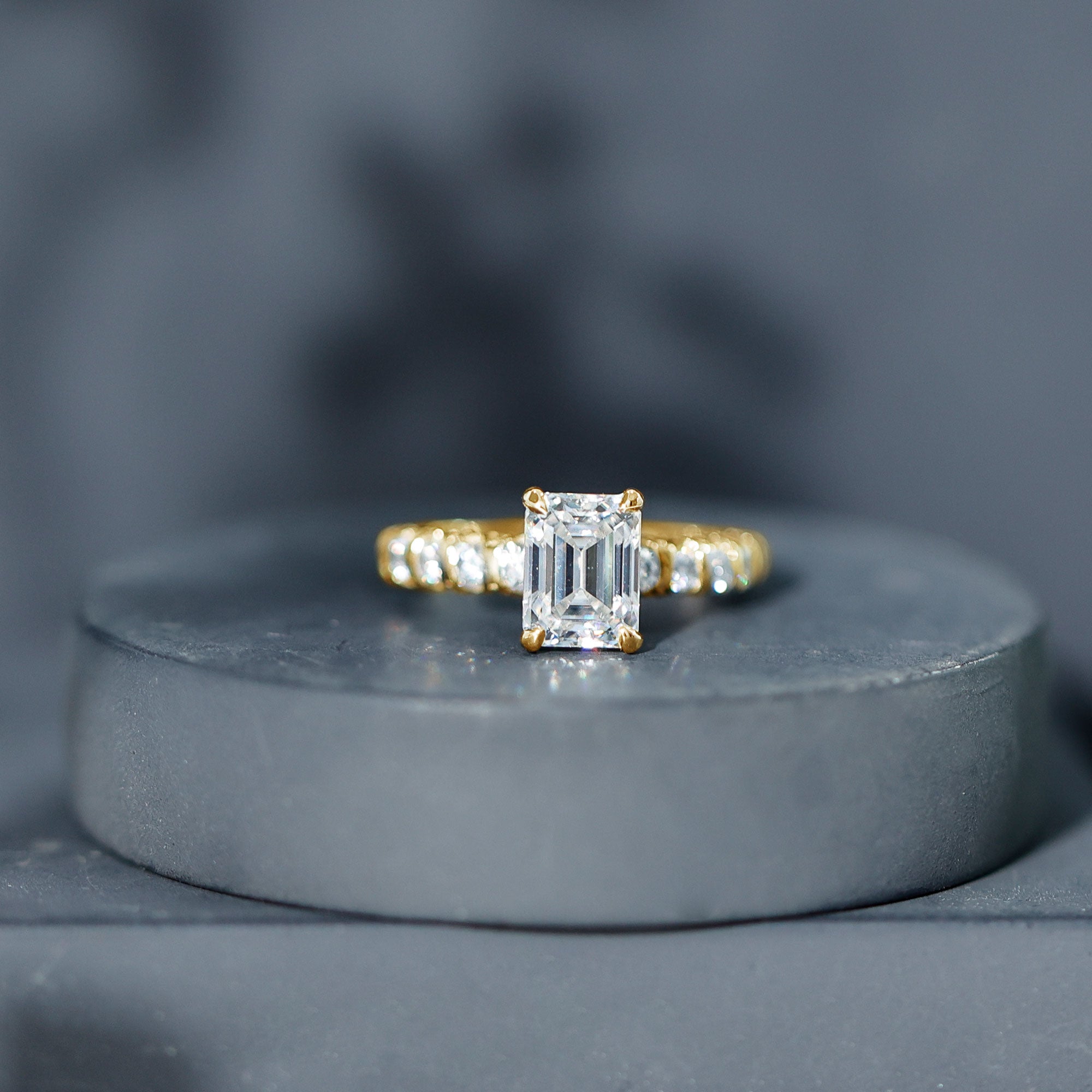 Rosec Jewels-Octagon Moissanite Solitaire Engagement Ring with Side Stones