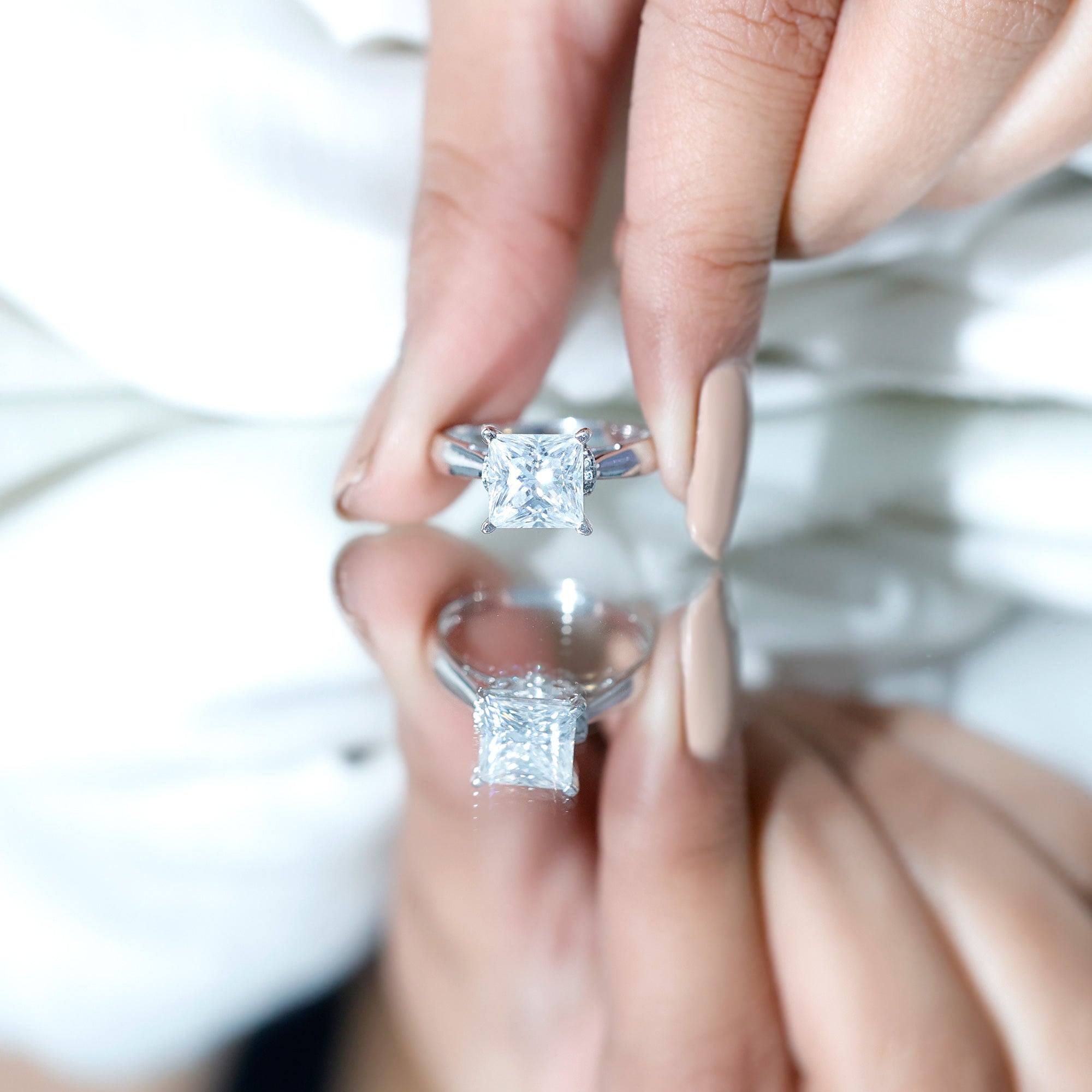 Princess Cut Certified Moissanite Solitaire Engagement Ring D-VS1 - Rosec Jewels