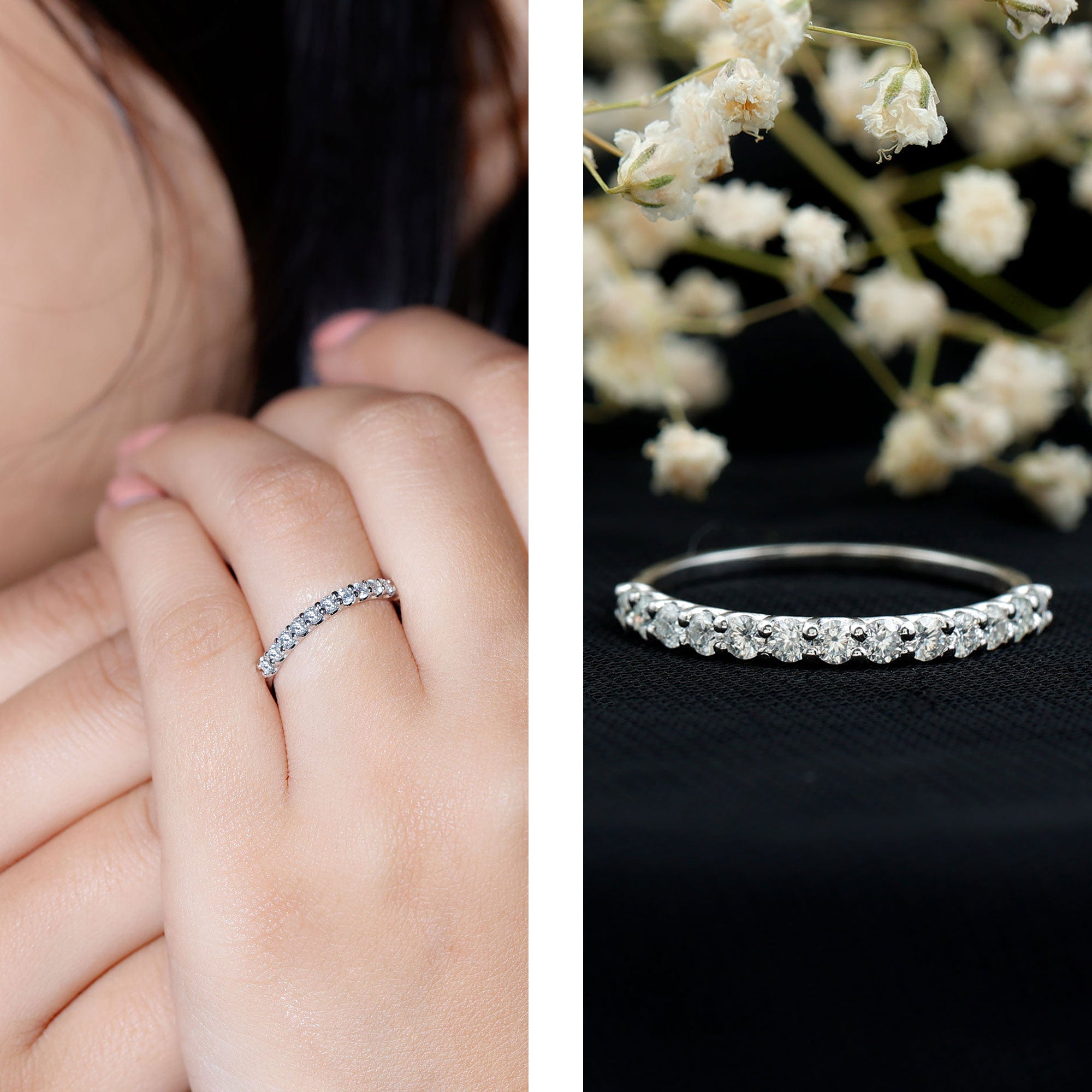 Round Cut Diamond Stackable Eternity Band Natural - ( HI-SI ) - Rosec Jewels