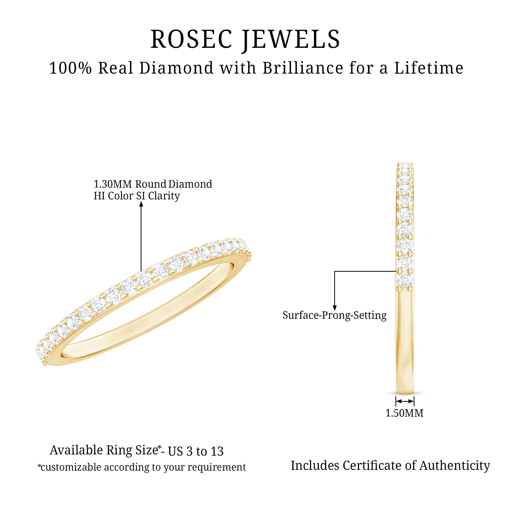 Round Cut Diamond Stackable Eternity Band Natural - ( HI-SI ) - Rosec Jewels