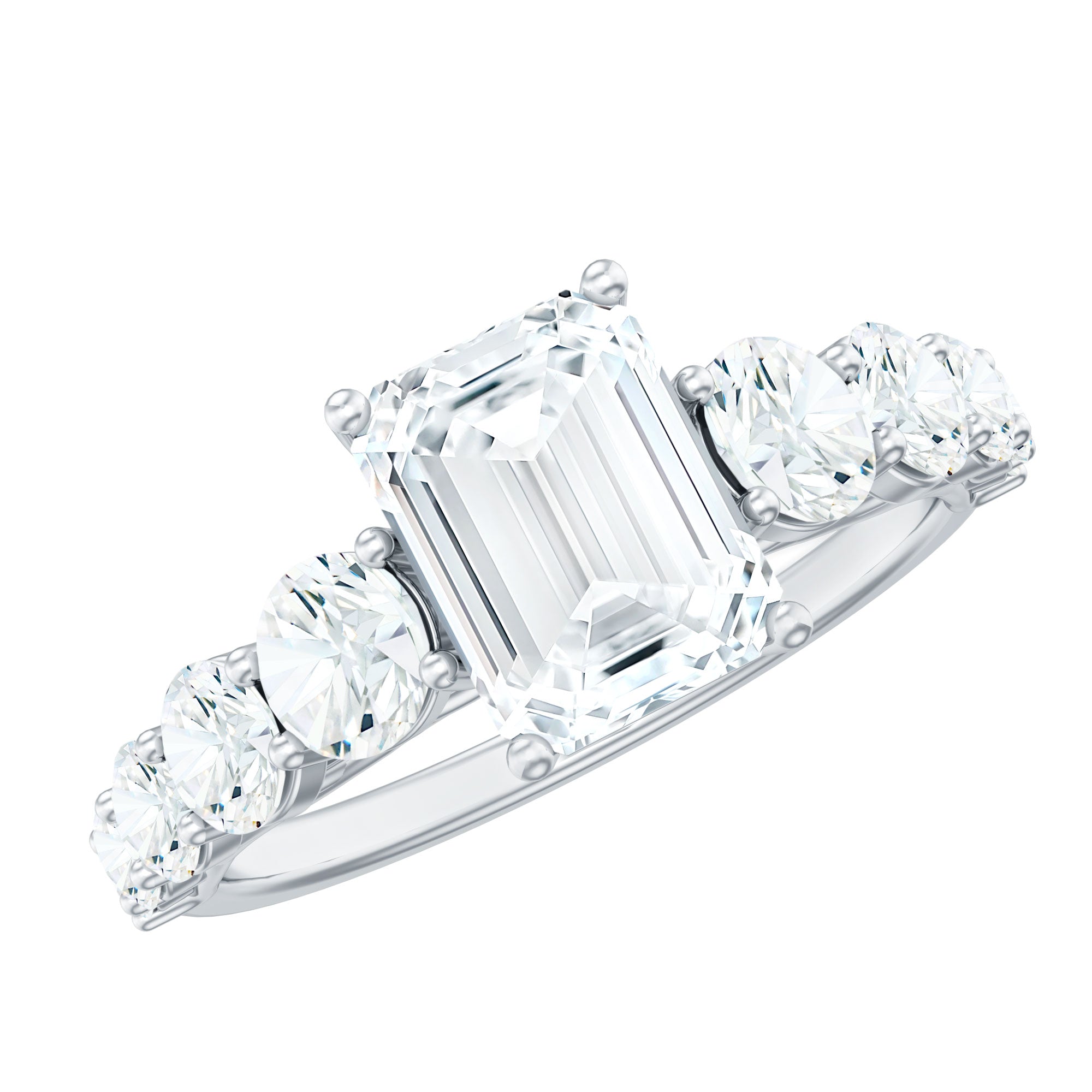 3.5 CT Octagon Cut Moissanite Solitaire Ring with Side Stones