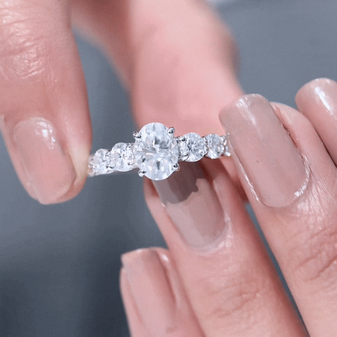 3 CT Oval Cut Moissanite Side Stone Engagement Ring D-VS1 - Rosec Jewels
