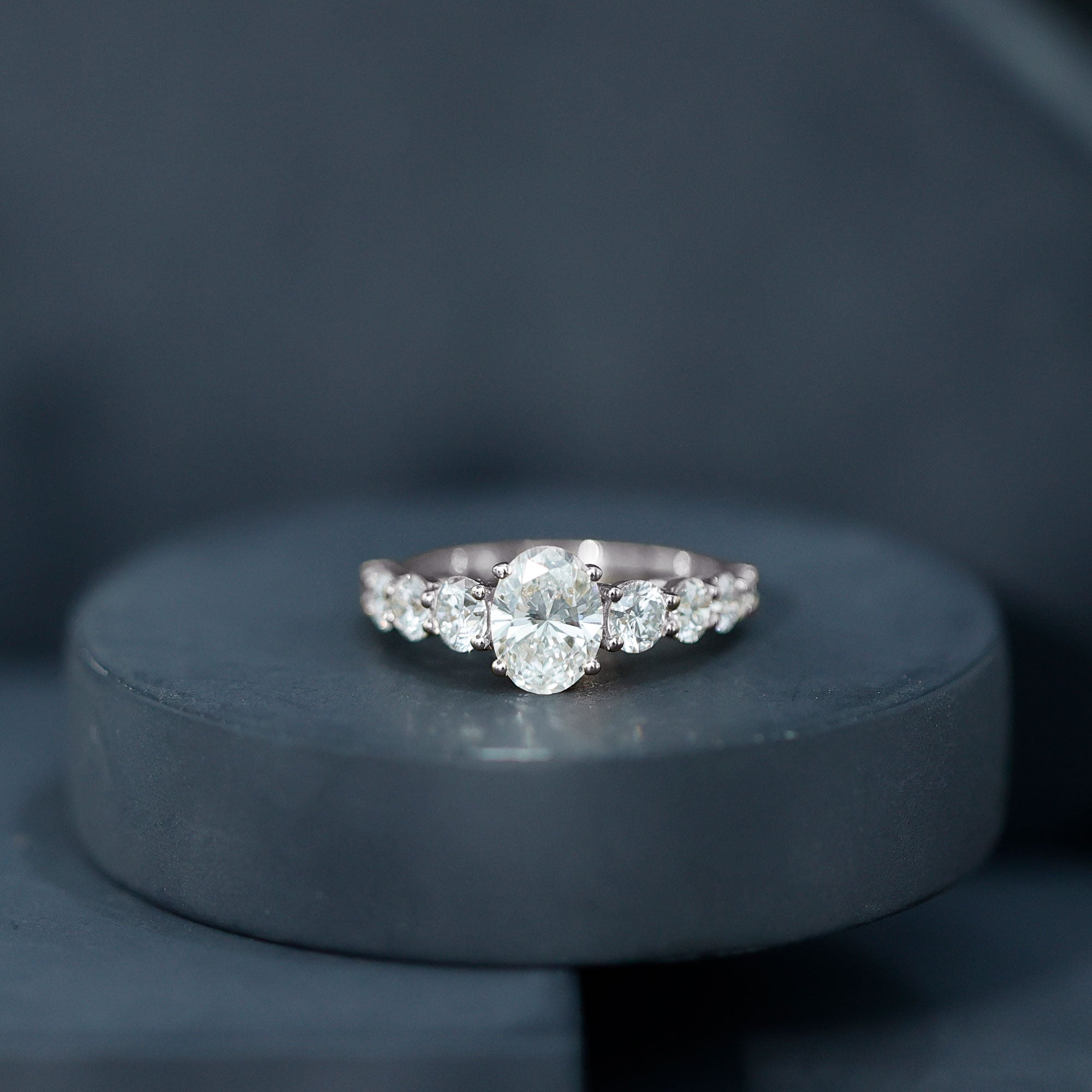 3 CT Oval Cut Moissanite Side Stone Engagement Ring D-VS1 - Rosec Jewels