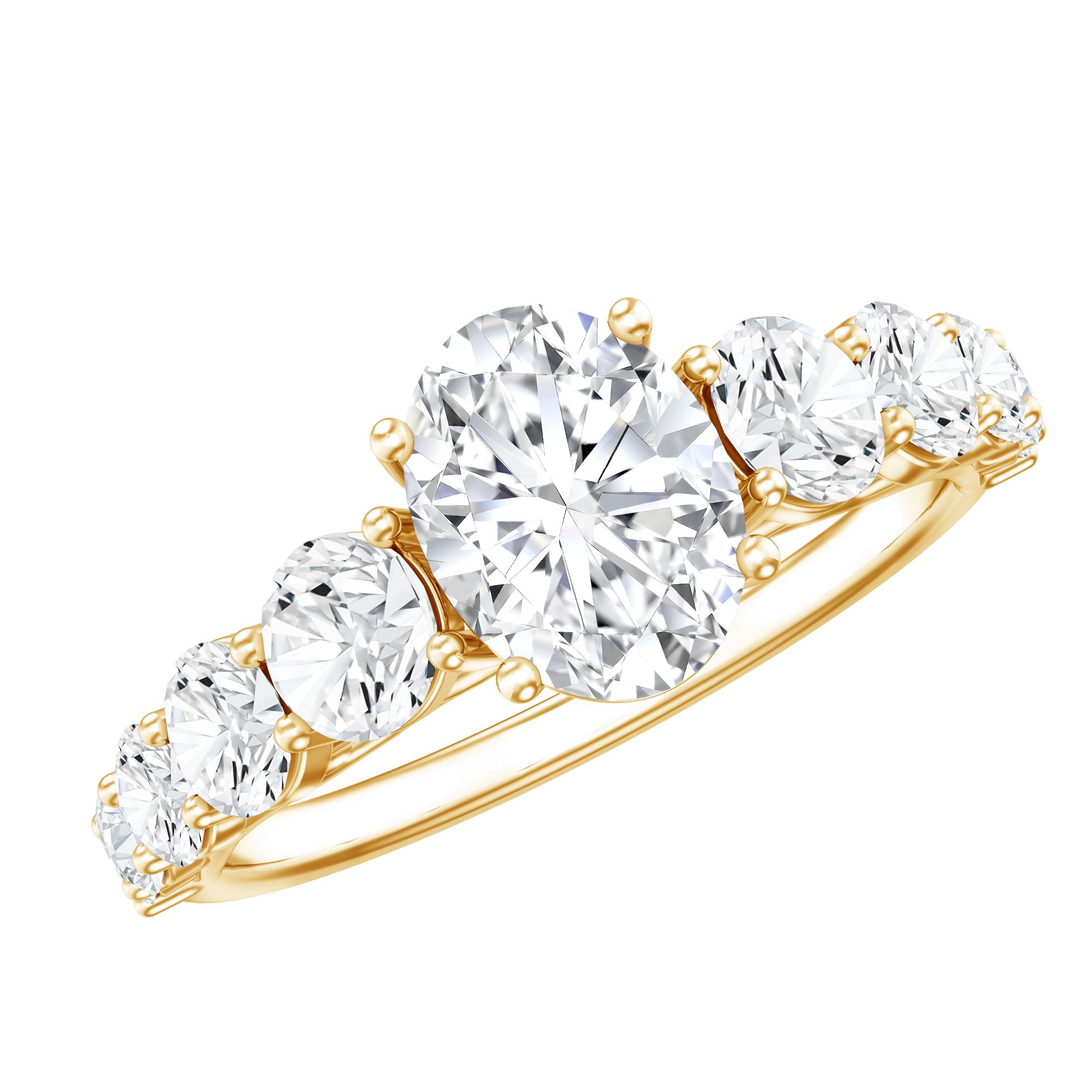 3 CT Oval Cut Moissanite Side Stone Engagement Ring D-VS1 - Rosec Jewels
