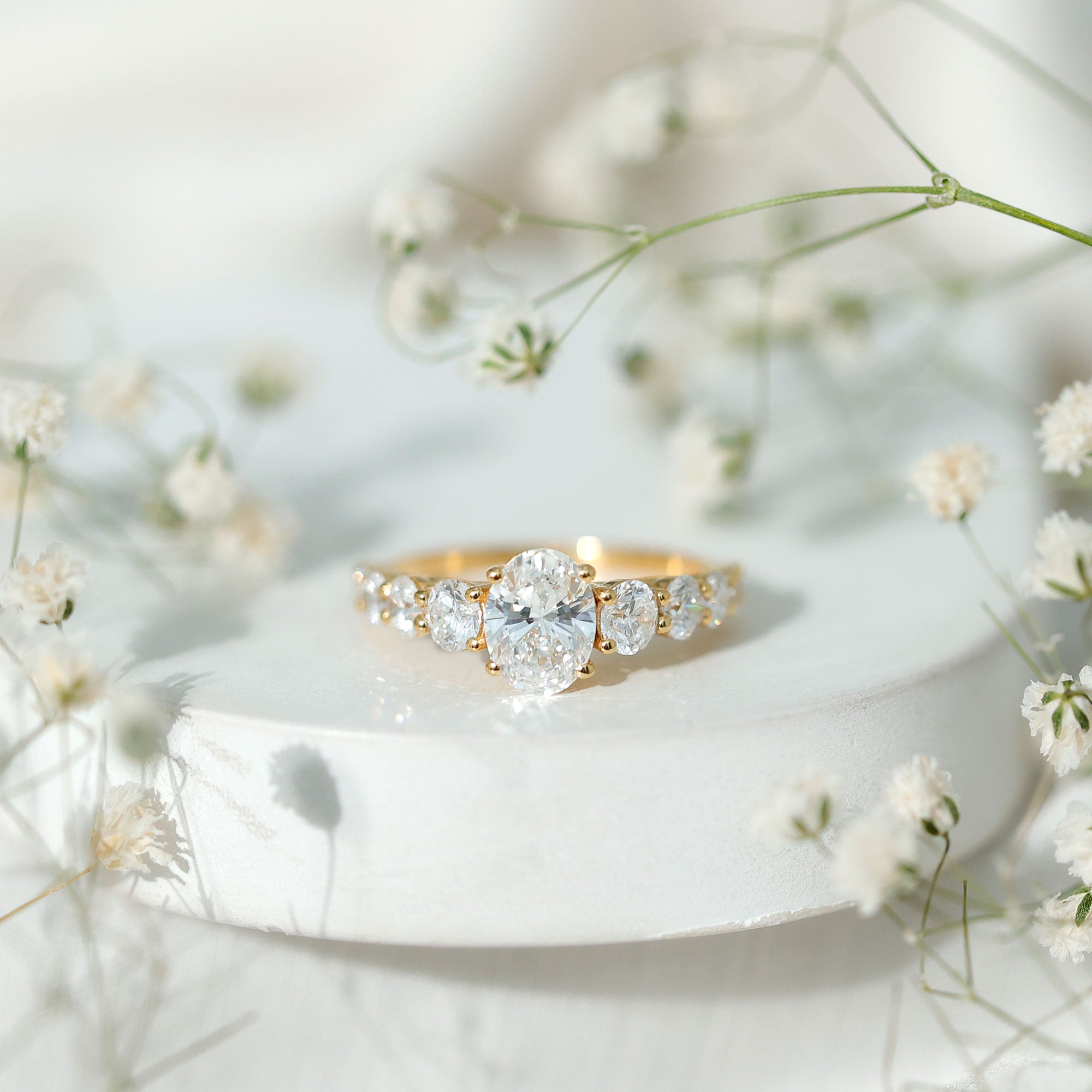 3 CT Oval Cut Moissanite Side Stone Engagement Ring D-VS1 - Rosec Jewels