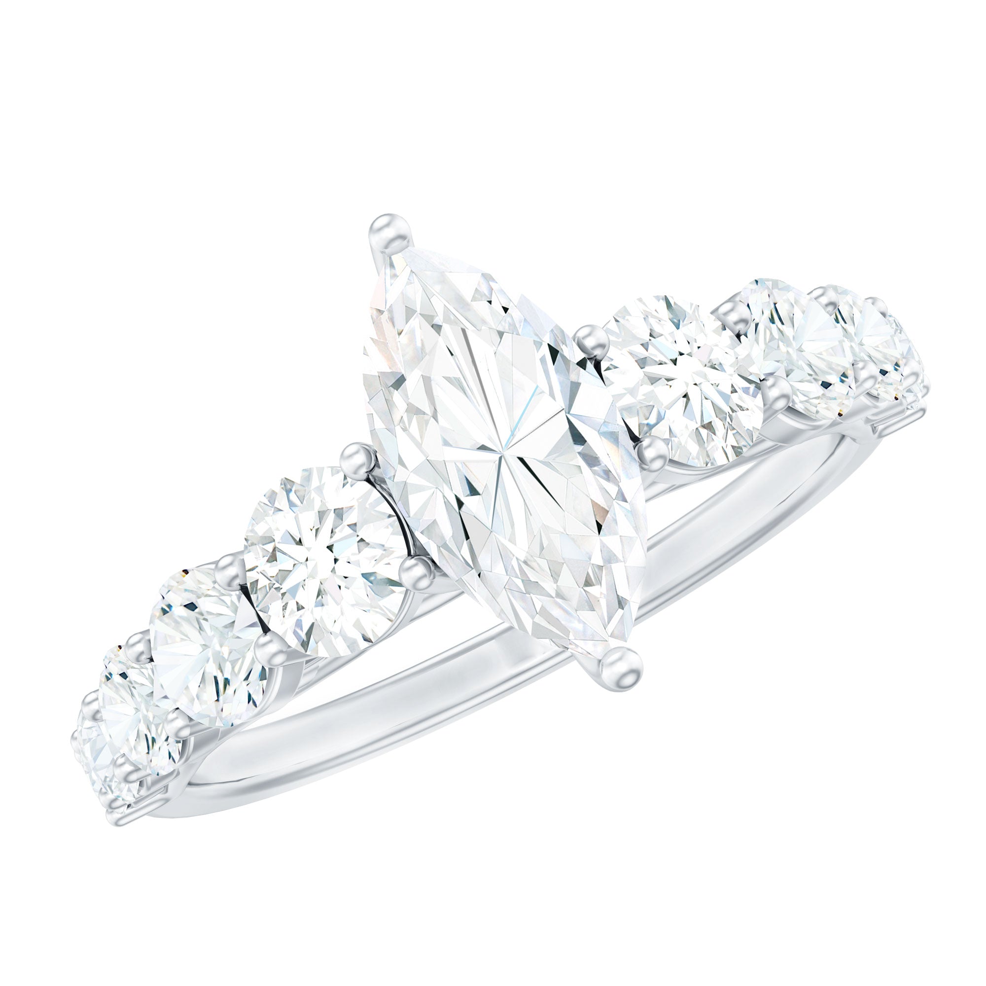 2.5 Ct Marquise Moissanite Engagement Ring With Side Stones