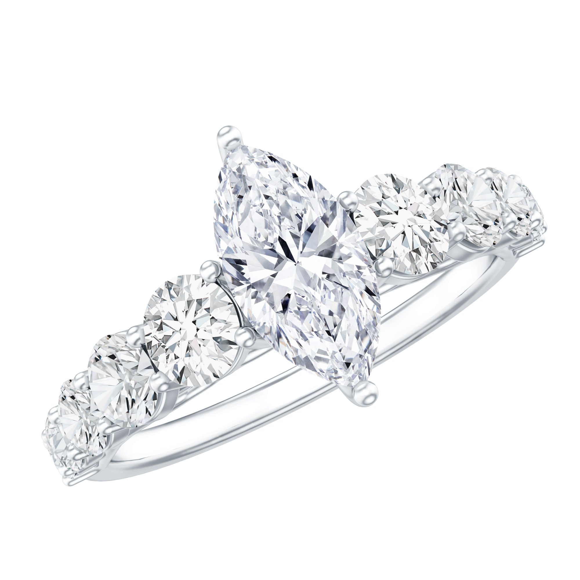 2,5 CT Marquise Moissanite verlovingsring met zijstenen