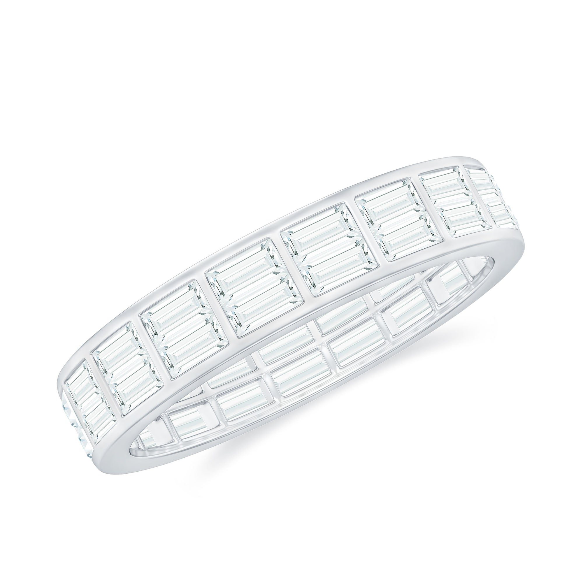 Baguette Cut Certified Moissanite Two Row Eternity Band