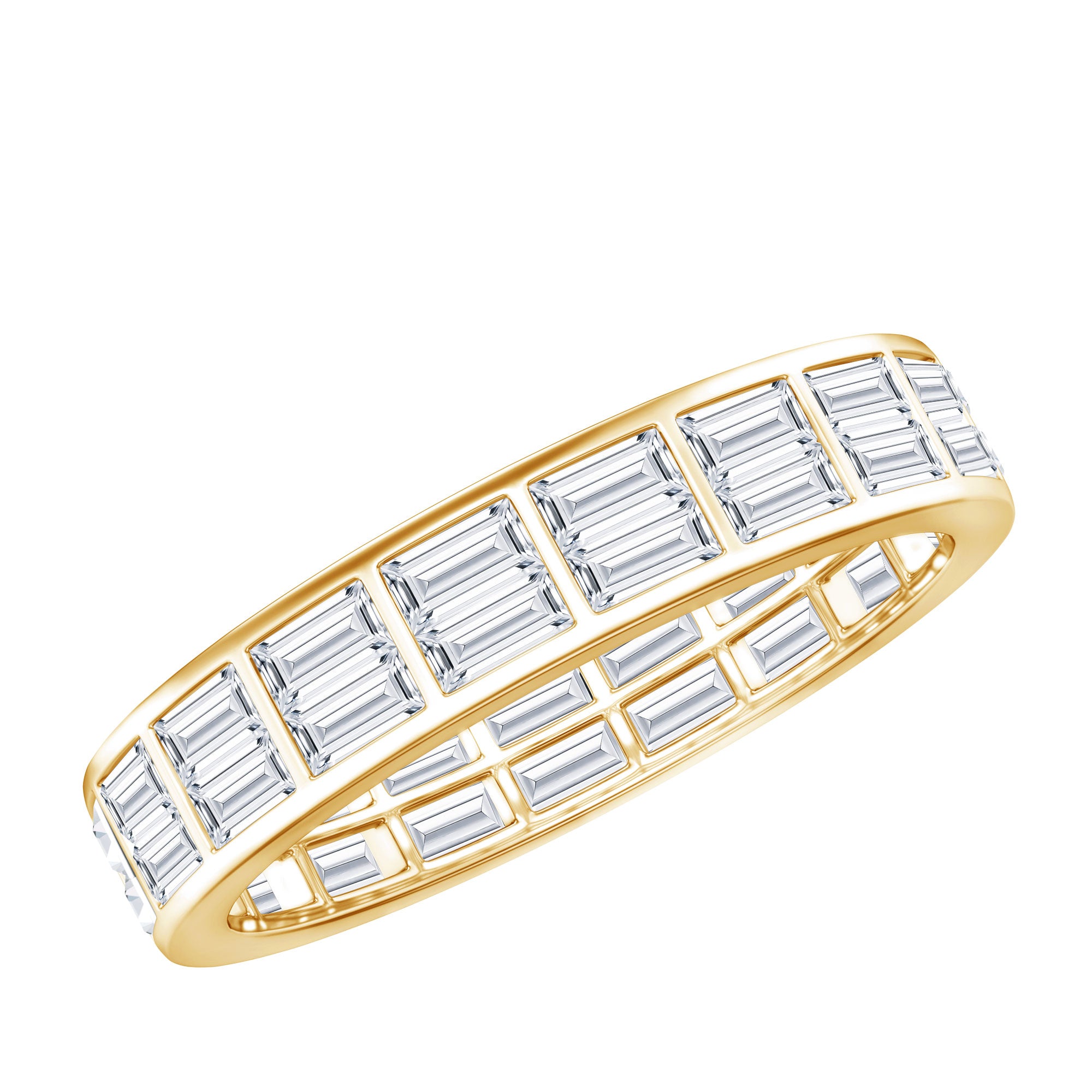 Baguette Cut Certified Moissanite Two Row Eternity Band D-VS1 - Rosec Jewels