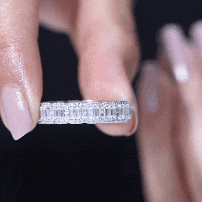 Designer Baguette Moissanite Half Eternity Band Ring D-VS1 - Rosec Jewels