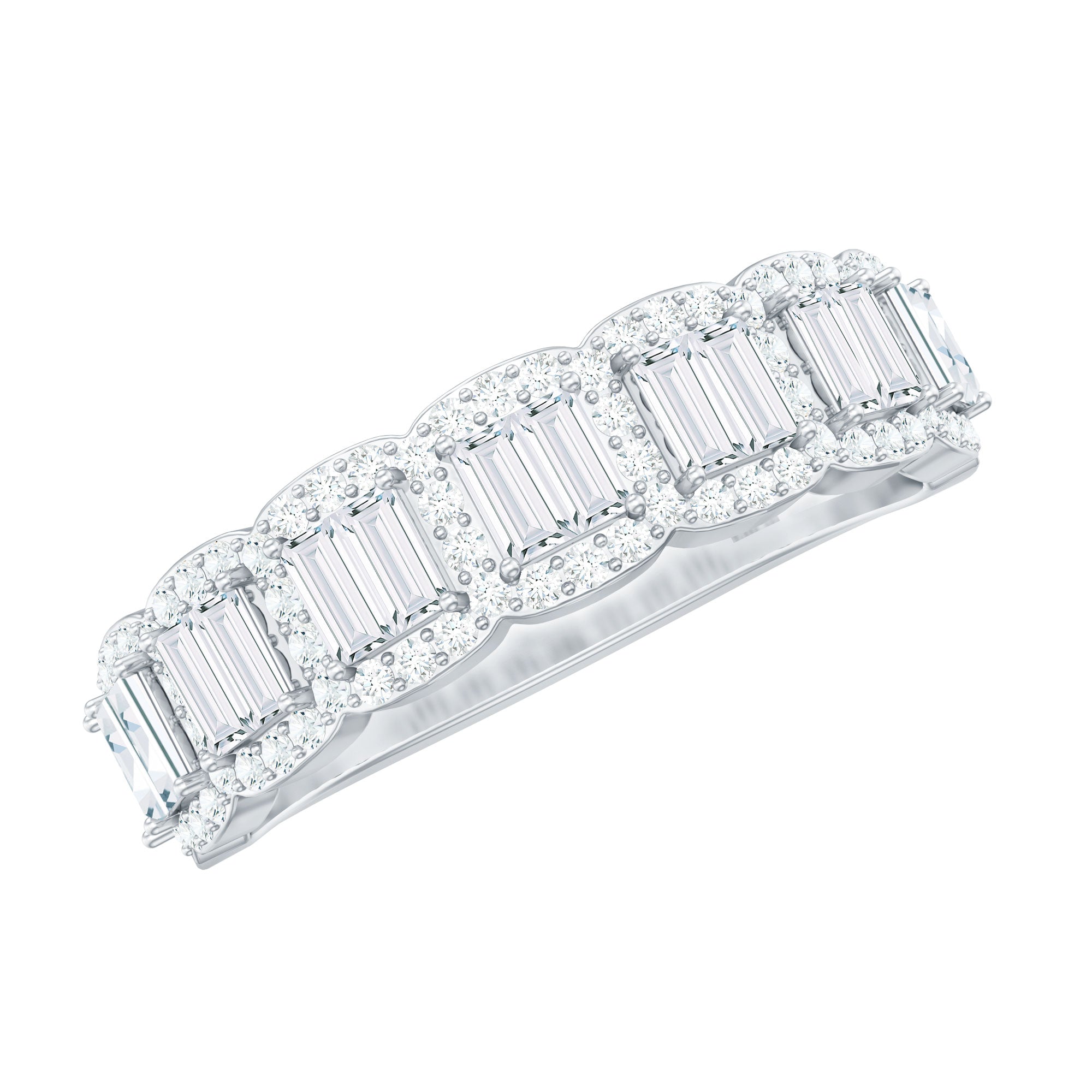 Designer Baguette Moissanite Half Eternity Band Ring