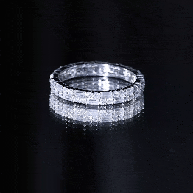 Double Row Moissanite Stackable Eternity Band Ring D-VS1 - Rosec Jewels