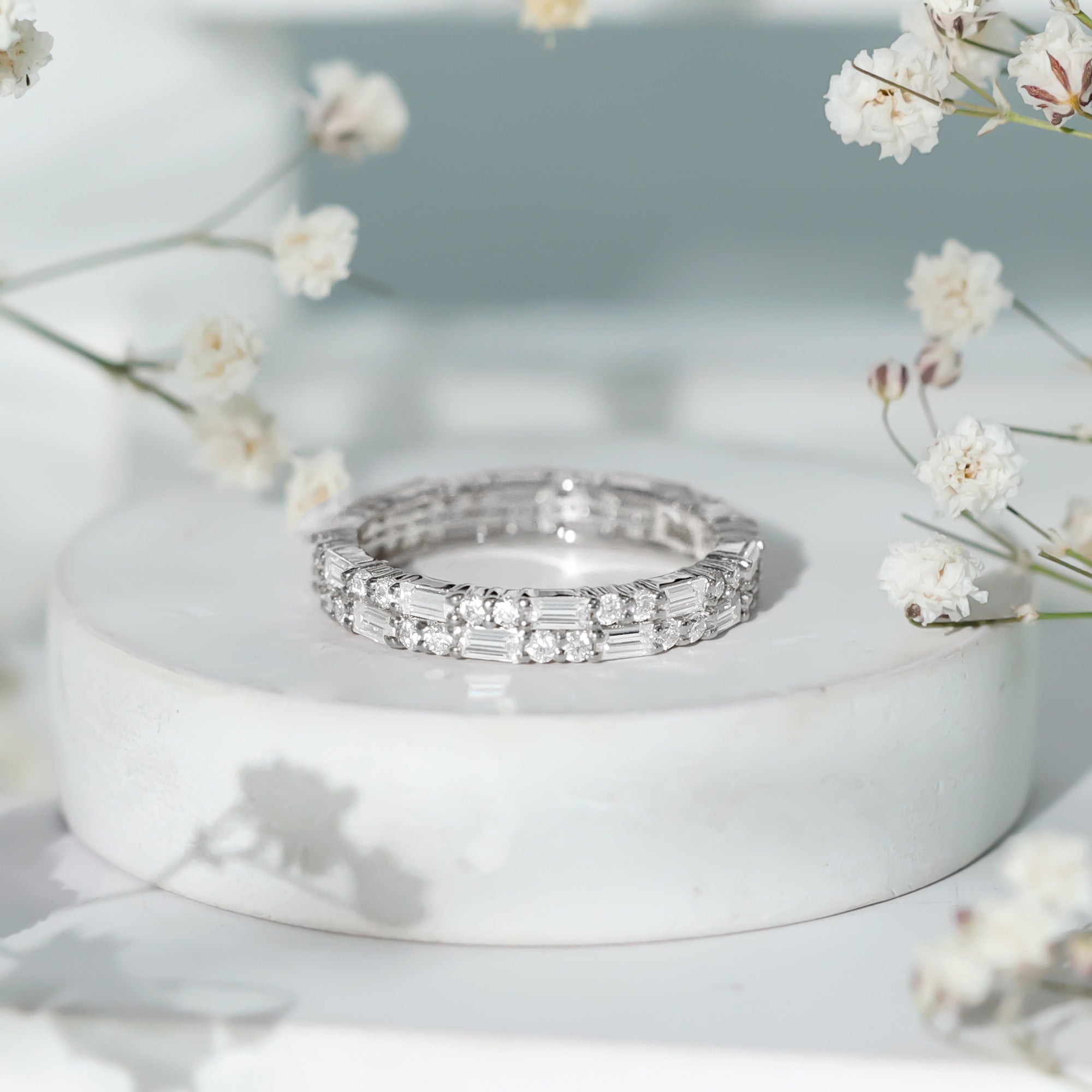 Double Row Moissanite Stackable Eternity Band Ring D-VS1 - Rosec Jewels