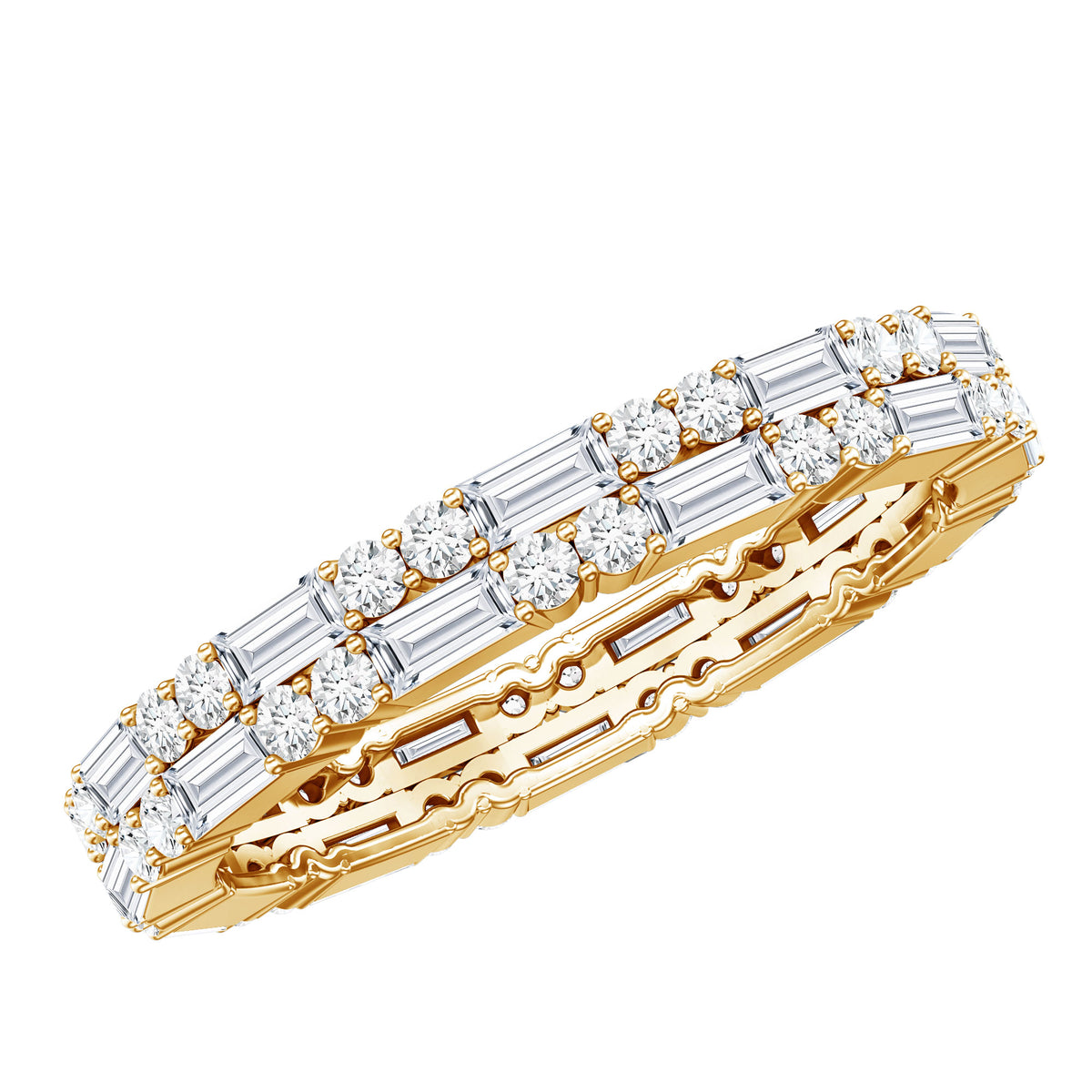 Double Row Moissanite Stackable Eternity Band Ring D-VS1 - Rosec Jewels