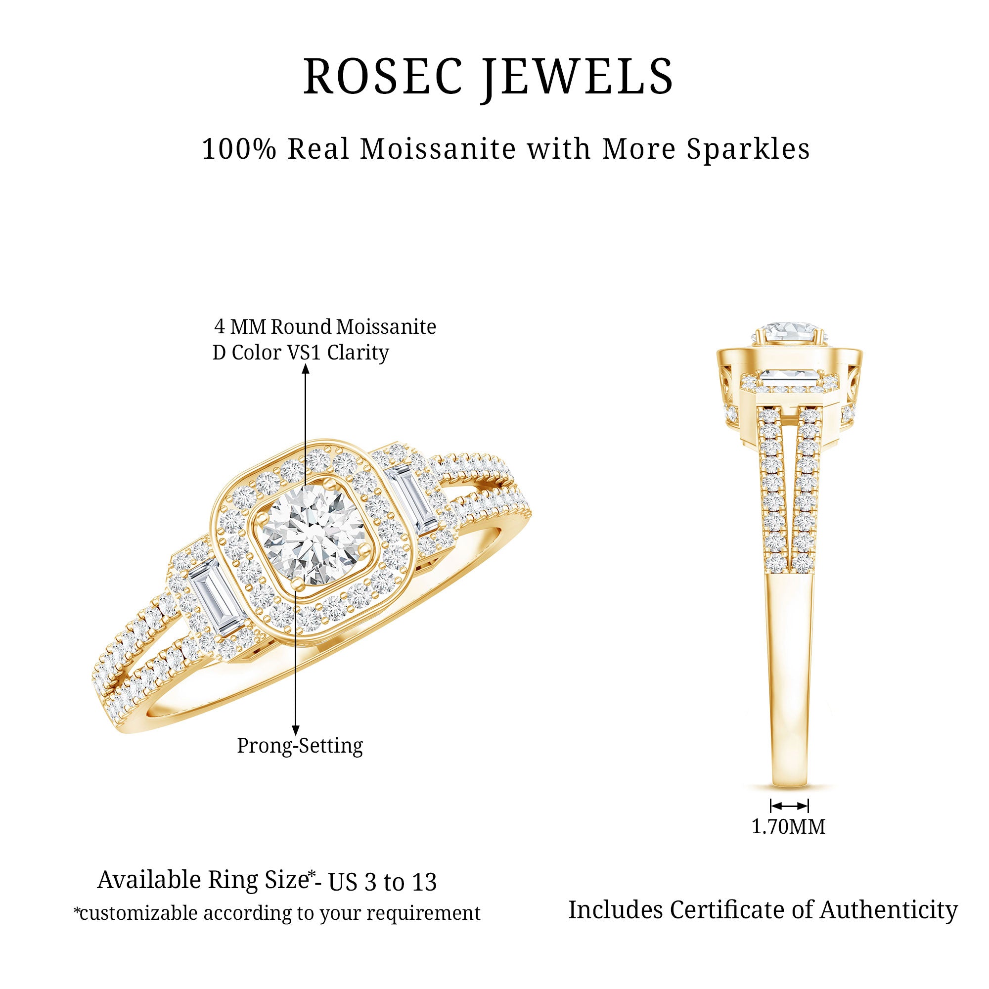 Certified Moissanite Vintage Inspired Engagement Ring D-VS1 - Rosec Jewels
