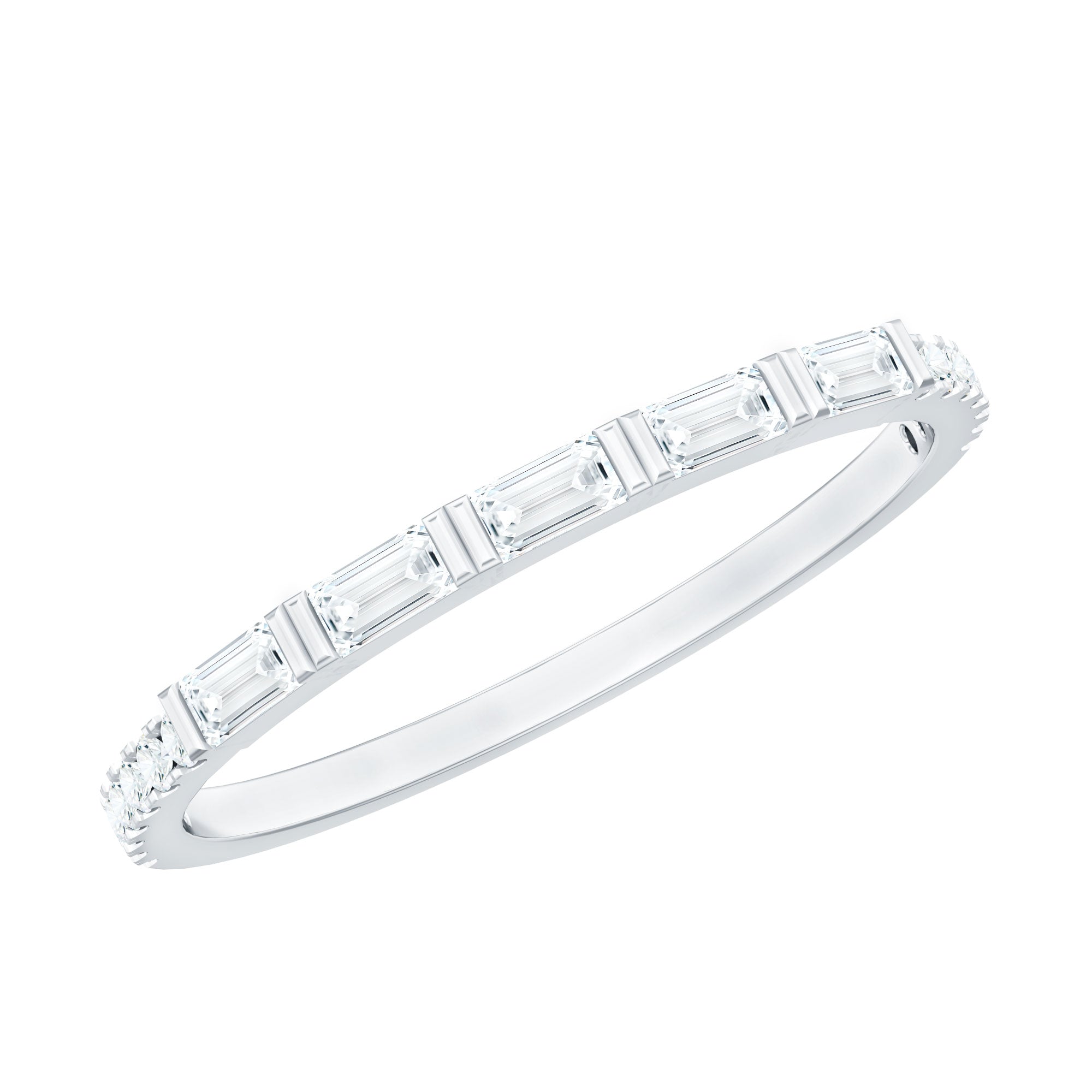 Baguette Shape Moissanite Stackable Ring in Bar Setting D-VS1 - Rosec Jewels
