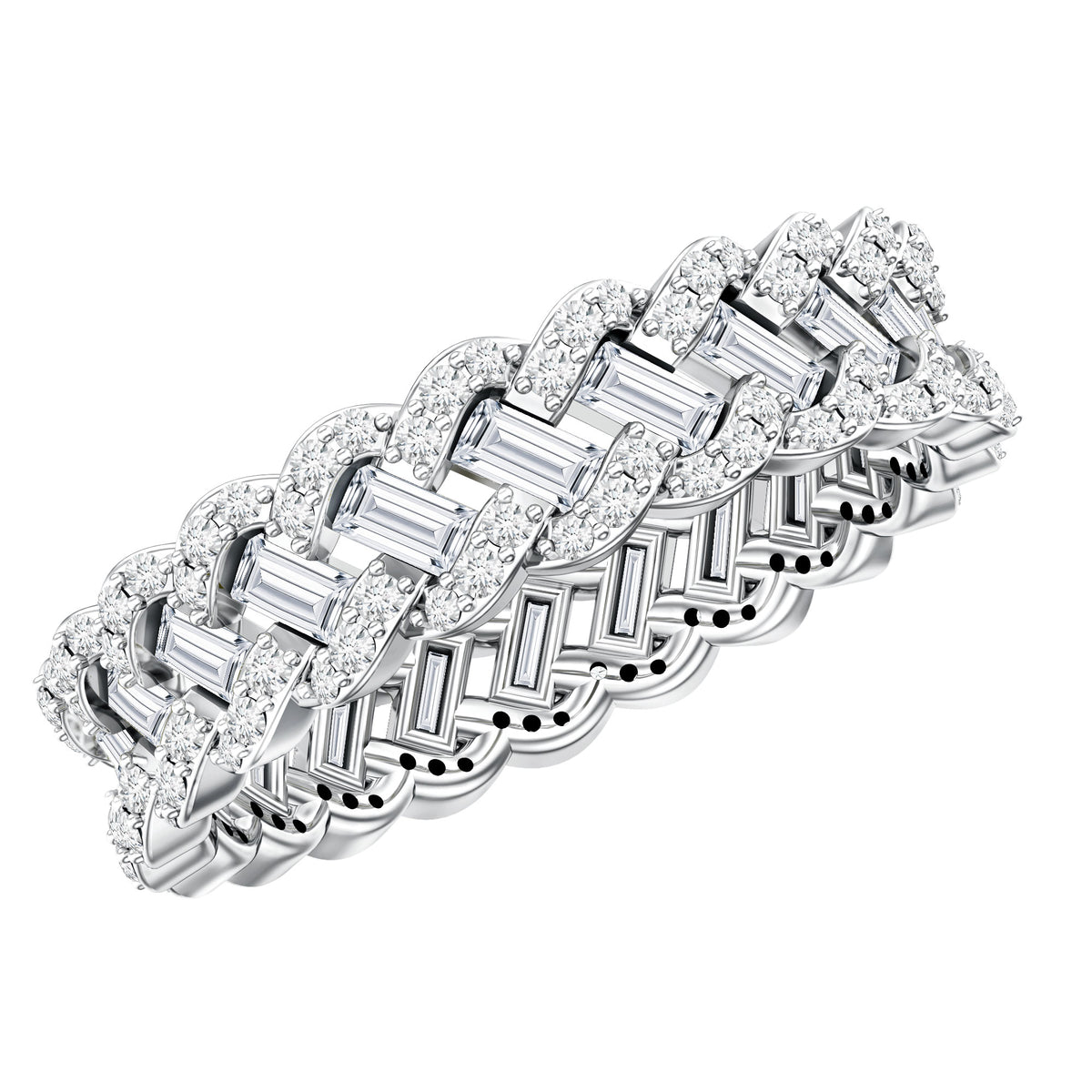 Baguette and Round Moissanite Braided Wedding Band D-VS1 - Rosec Jewels