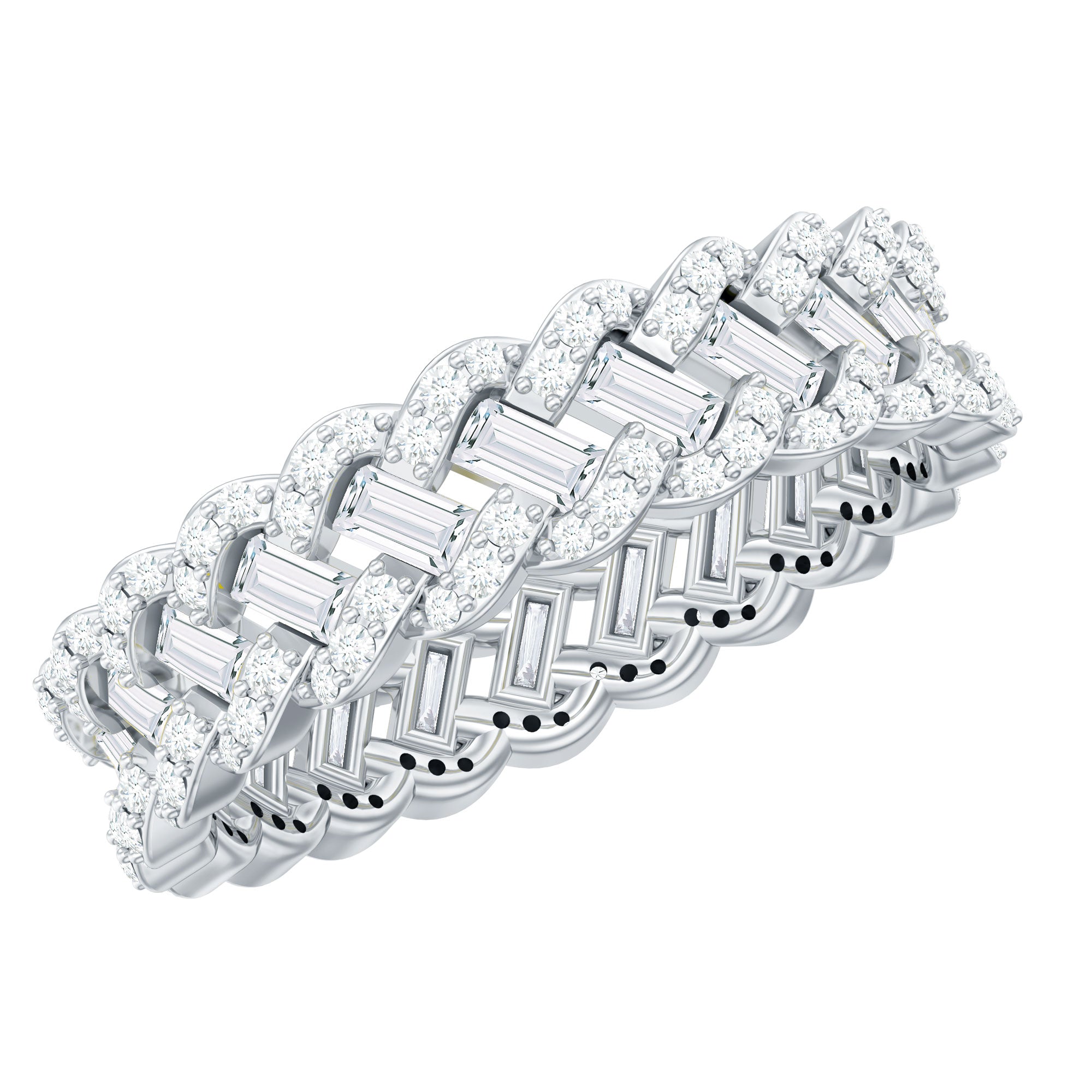 Baguette and Round Moissanite Braided Wedding Band D-VS1 - Rosec Jewels