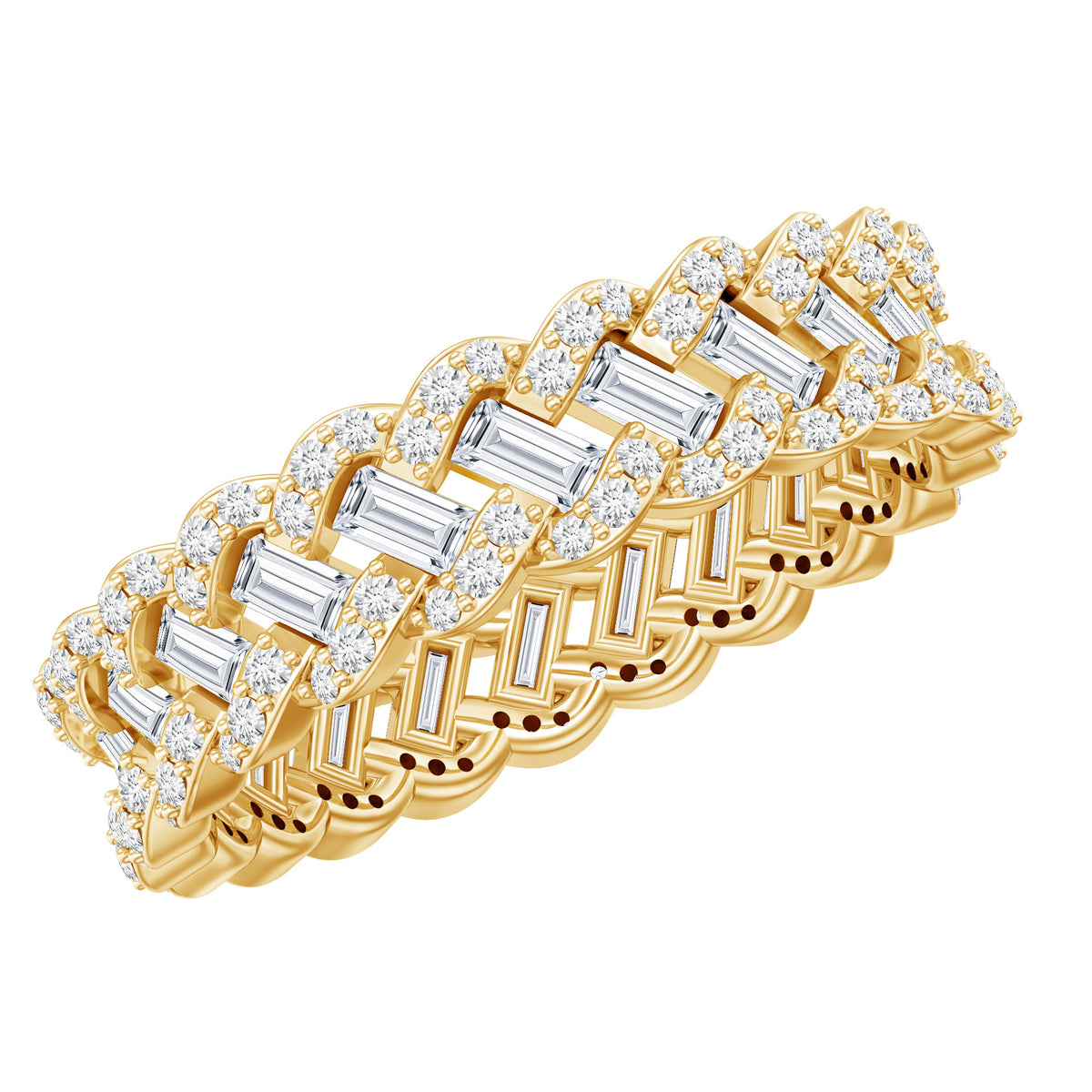 Baguette and Round Moissanite Braided Wedding Band D-VS1 - Rosec Jewels