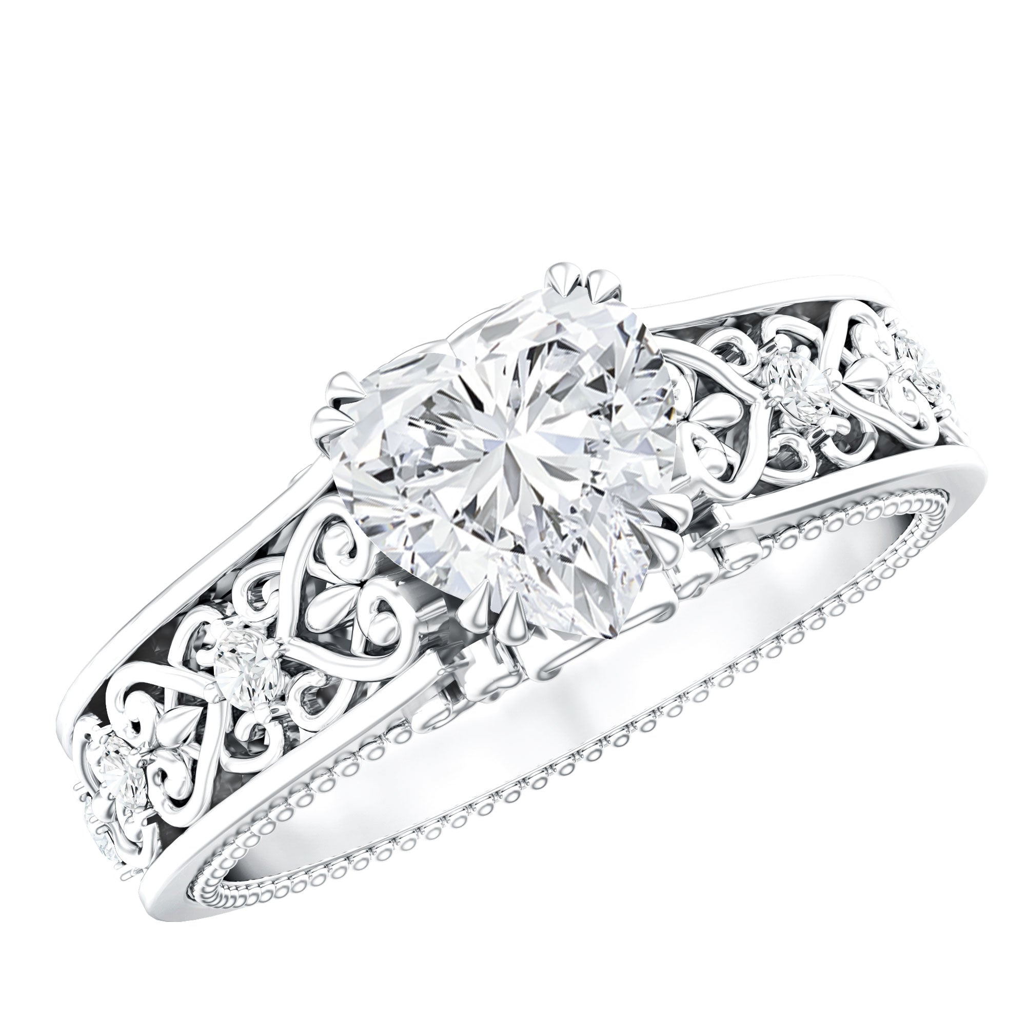 Heart Shape Moissanite Filigree Style Engagement Rings
