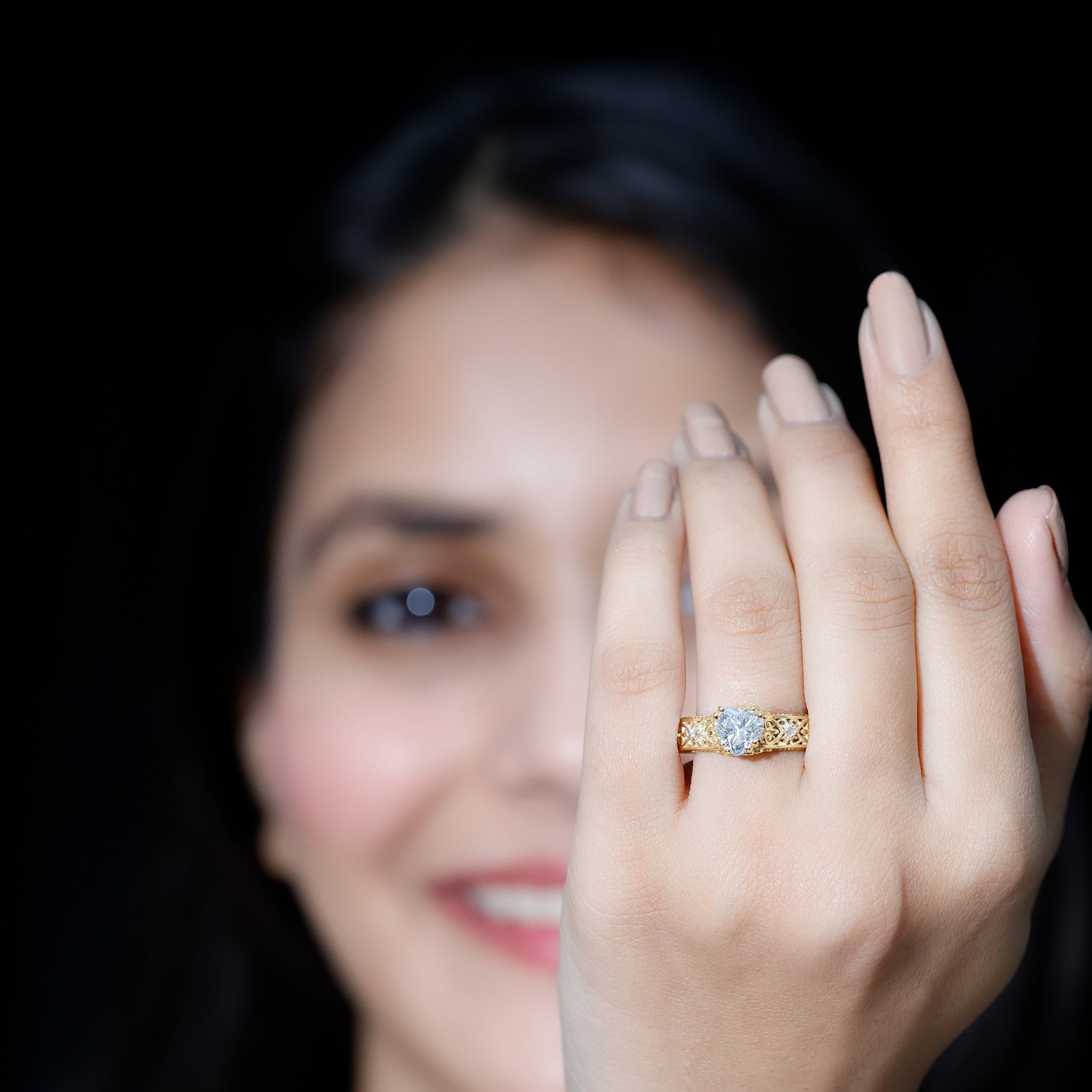 Rosec Jewels-Heart Shape Moissanite Filigree Style Engagement Rings