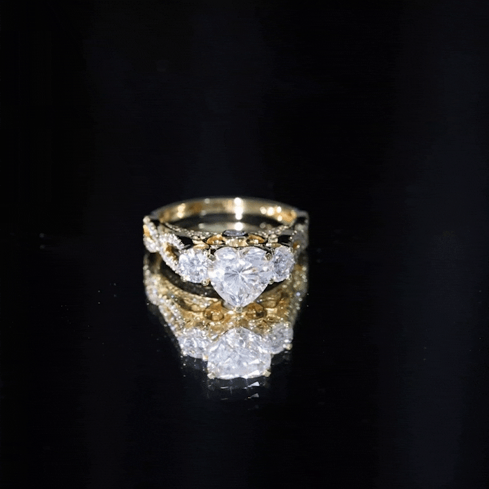 1.5 Carat Heart Moissanite 3 Stone Engagement Ring in Crossover Band - Rosec Jewels