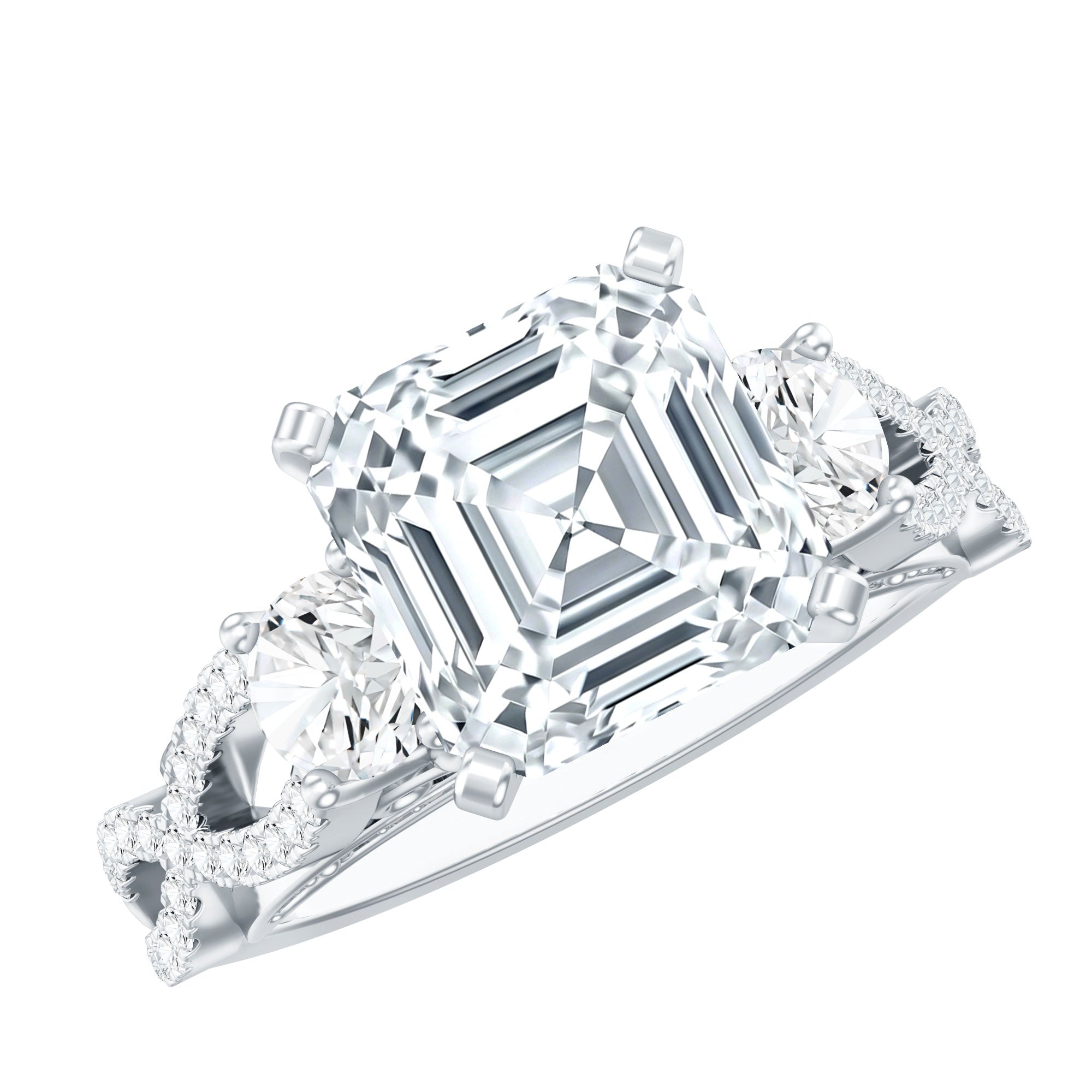 Asscher Cut Certified Moissanite Vintage Looking Engagement Ring D-VS1 - Rosec Jewels