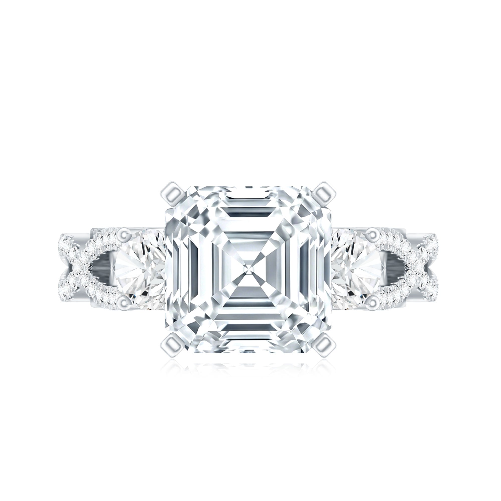 Asscher Cut Certified Moissanite Vintage Looking Engagement Ring D-VS1 - Rosec Jewels