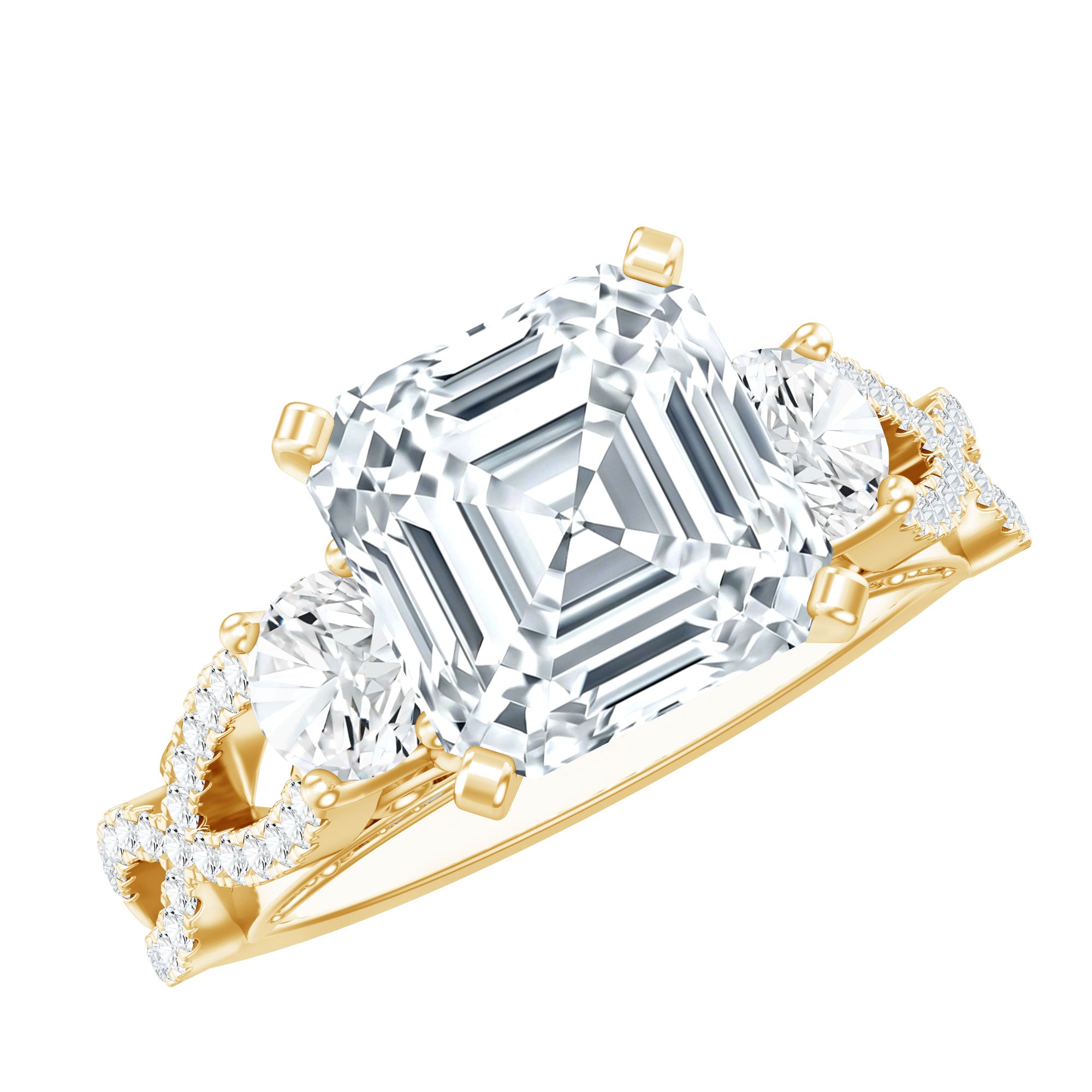 Asscher Cut Certified Moissanite Vintage Looking Engagement Ring D-VS1 - Rosec Jewels