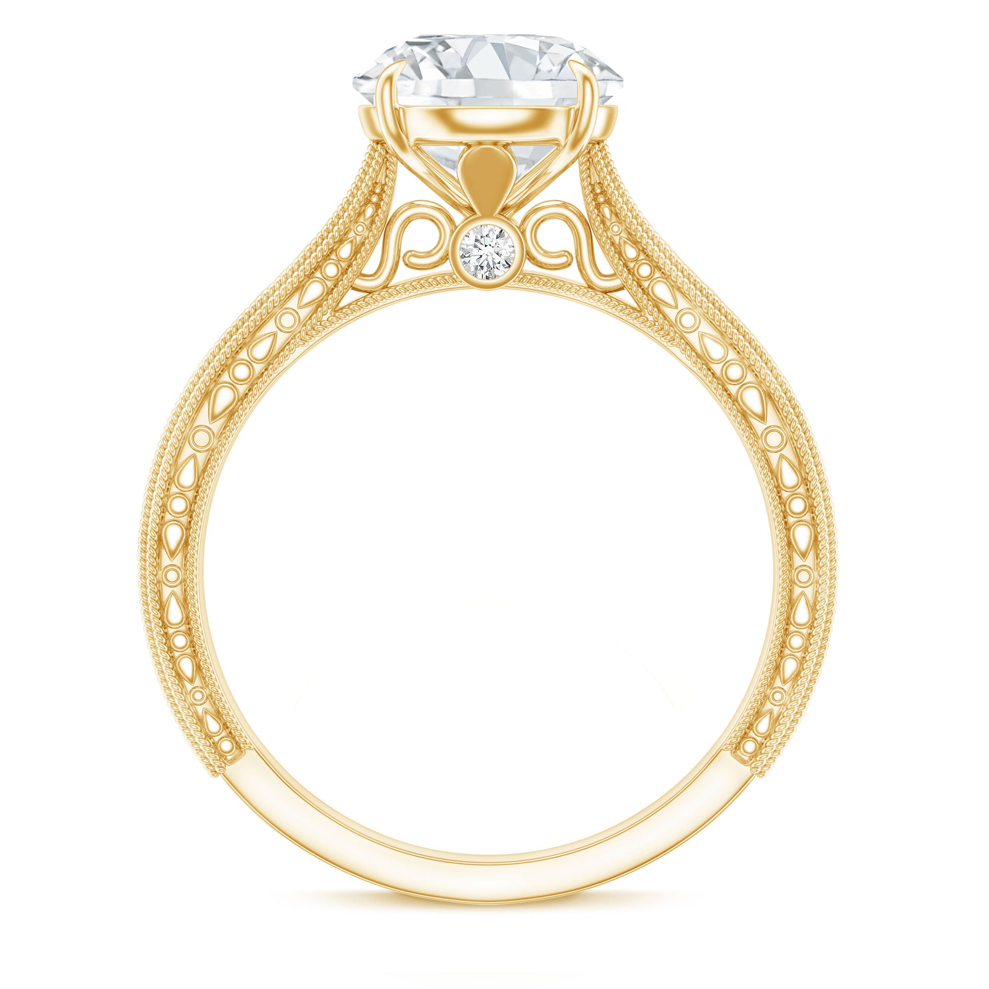 Claw Set Round Moissanite Engraved Engagement Ring D-VS1 - Rosec Jewels