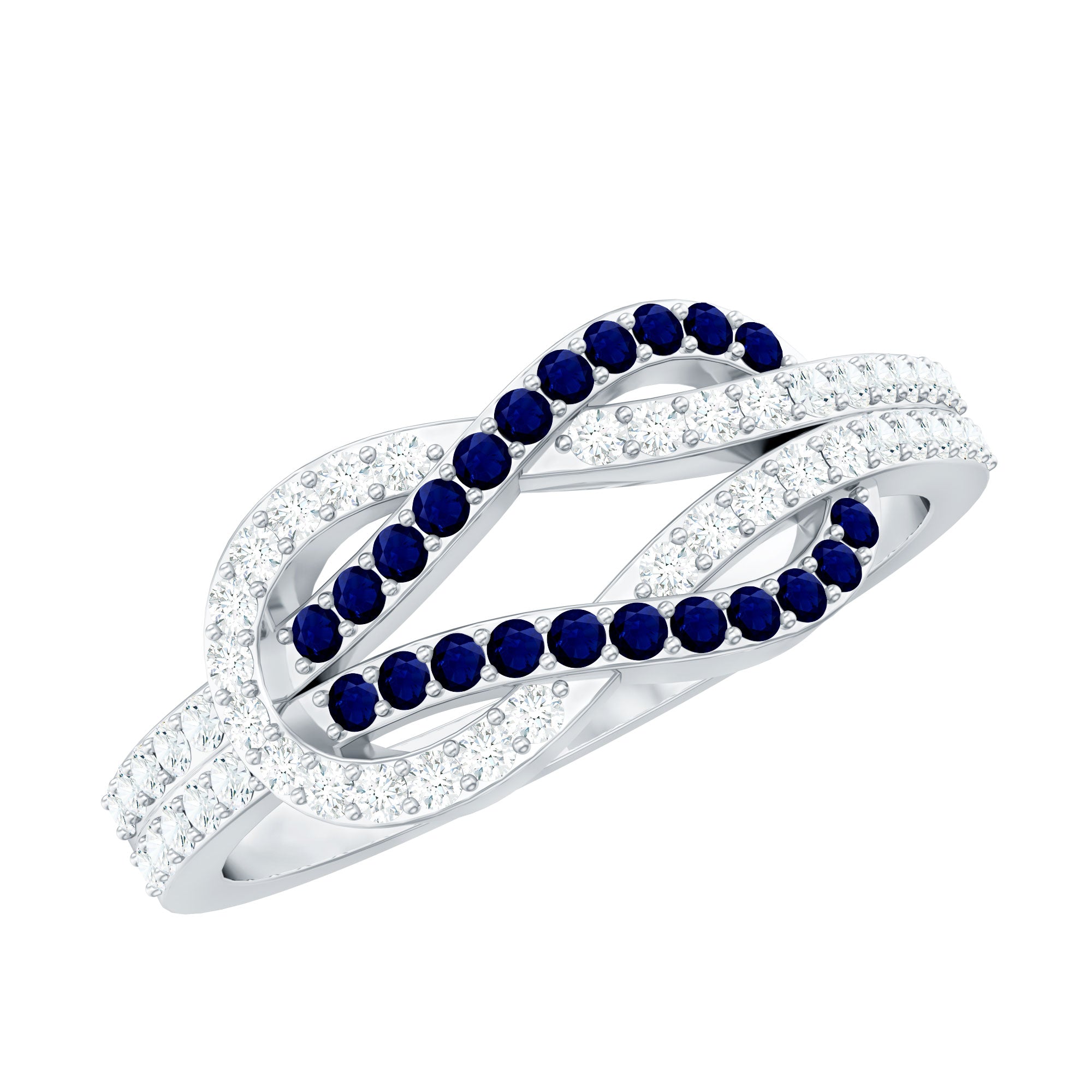 Natural Blue Sapphire Diamond Interlock Ring for Women AAA - Rosec Jewels