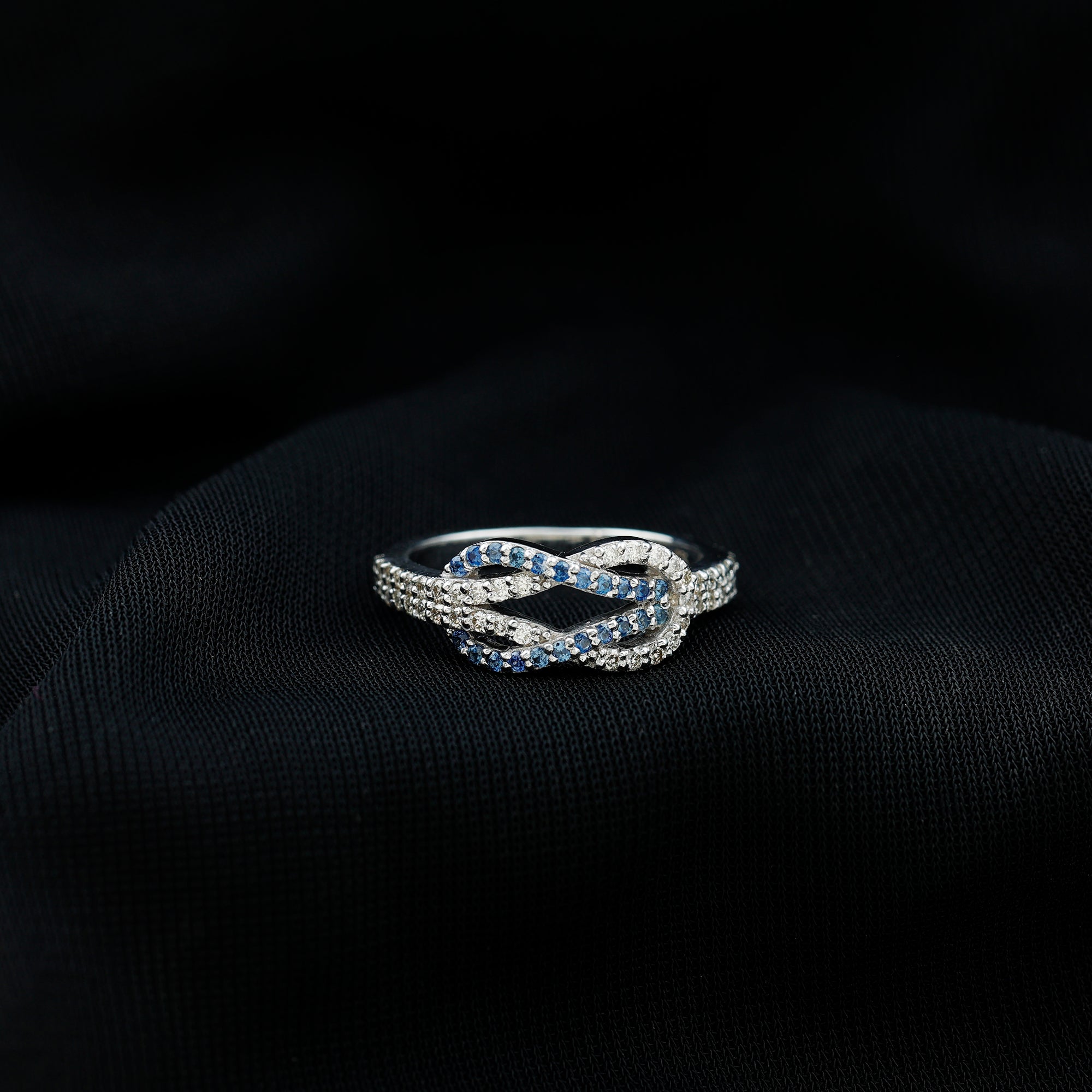 Natural Blue Sapphire Diamond Interlock Ring for Women AAA - Rosec Jewels