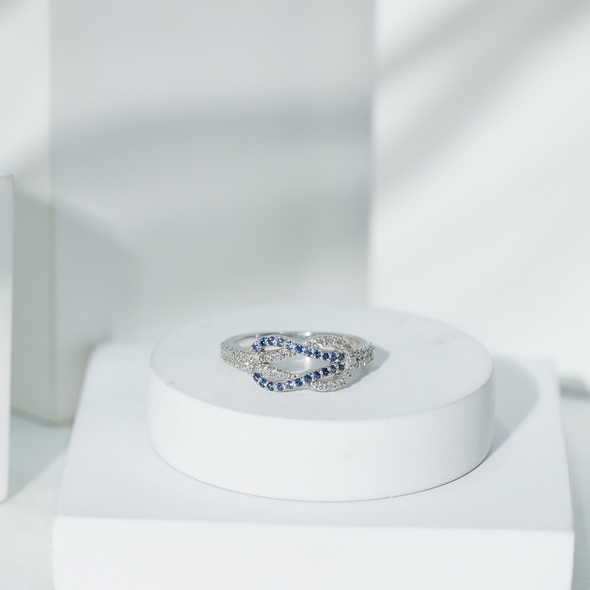 Natural Blue Sapphire Diamond Interlock Ring for Women AAA - Rosec Jewels