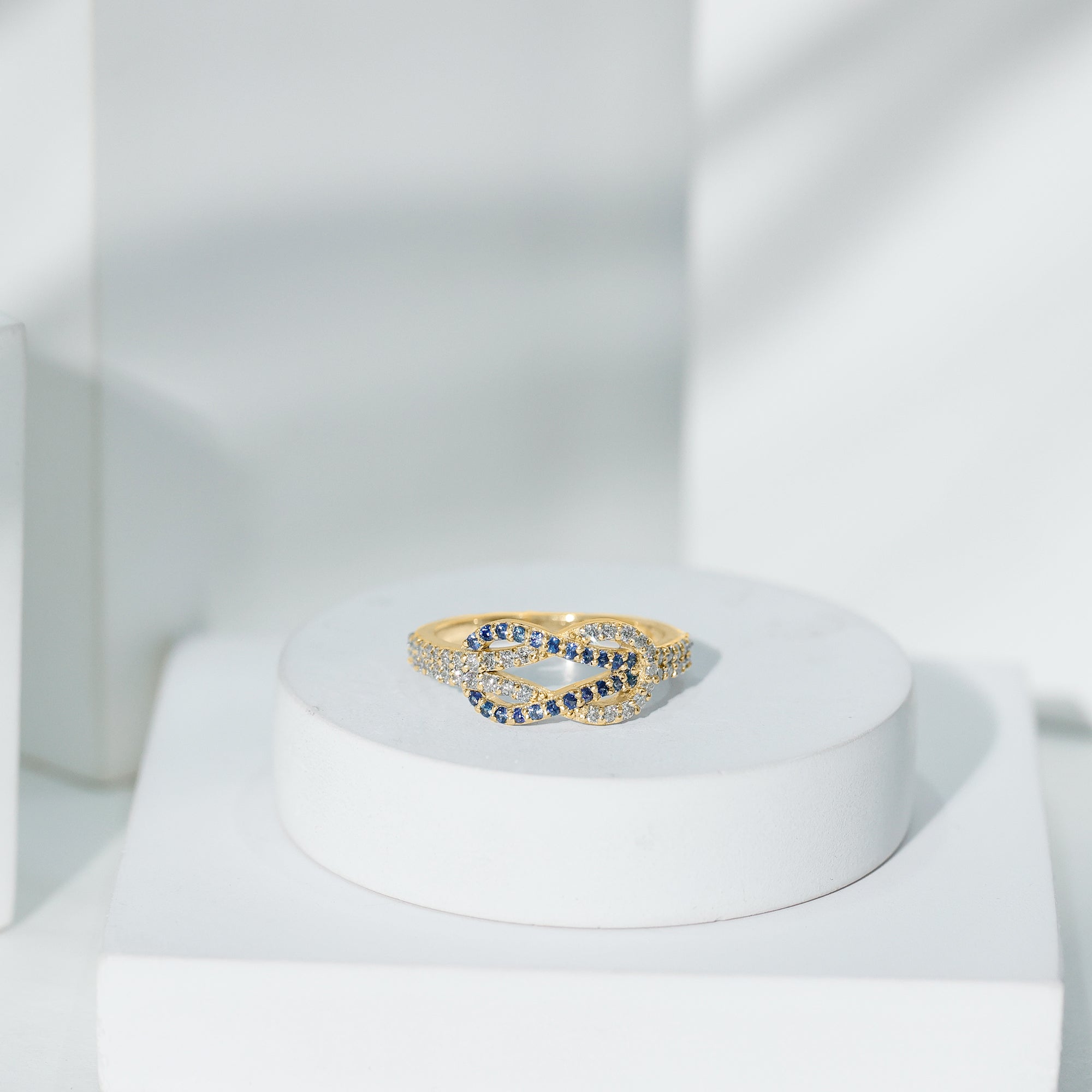 Natural Blue Sapphire Diamond Interlock Ring for Women AAA - Rosec Jewels