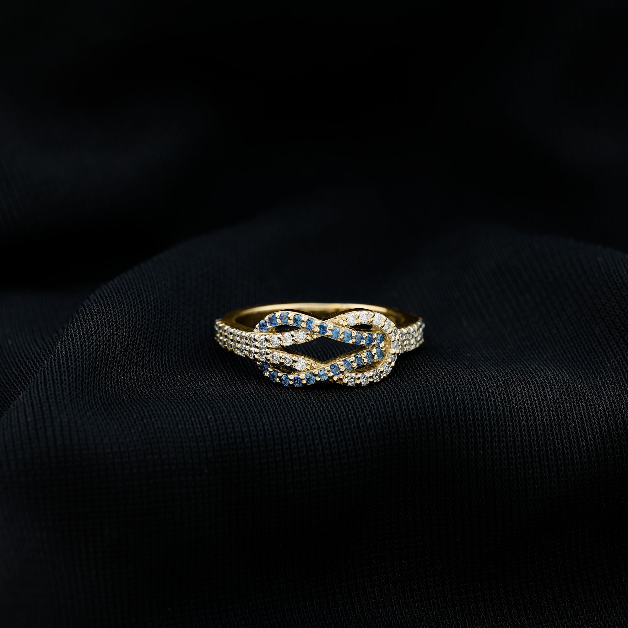 Natural Blue Sapphire Diamond Interlock Ring for Women AAA - Rosec Jewels